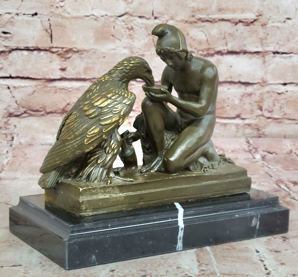 Ganymede with Zeus Eagle Bronze Statue Mythological Art by Aldo Vitaleh Sculpture