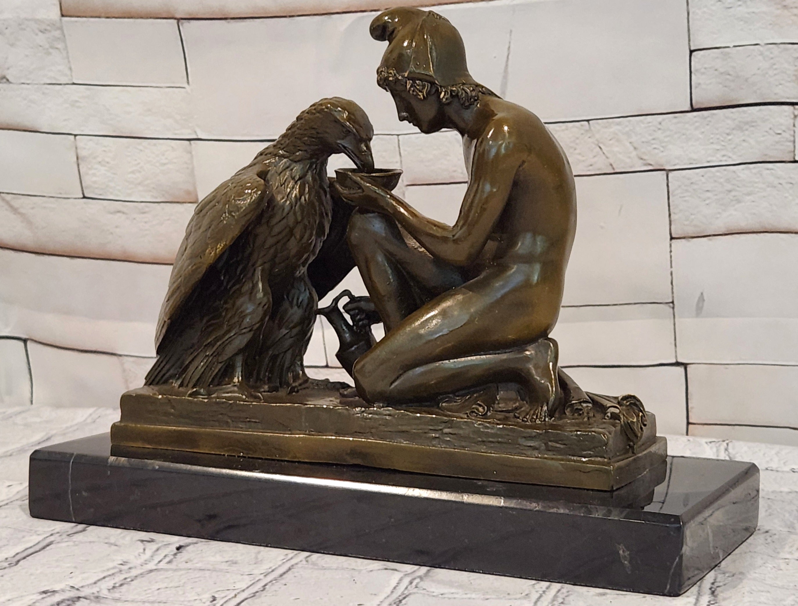 Aldo Vitaleh Bronze Sculpture Ganymede Zeus Eagle Mythological Figurine Statue
