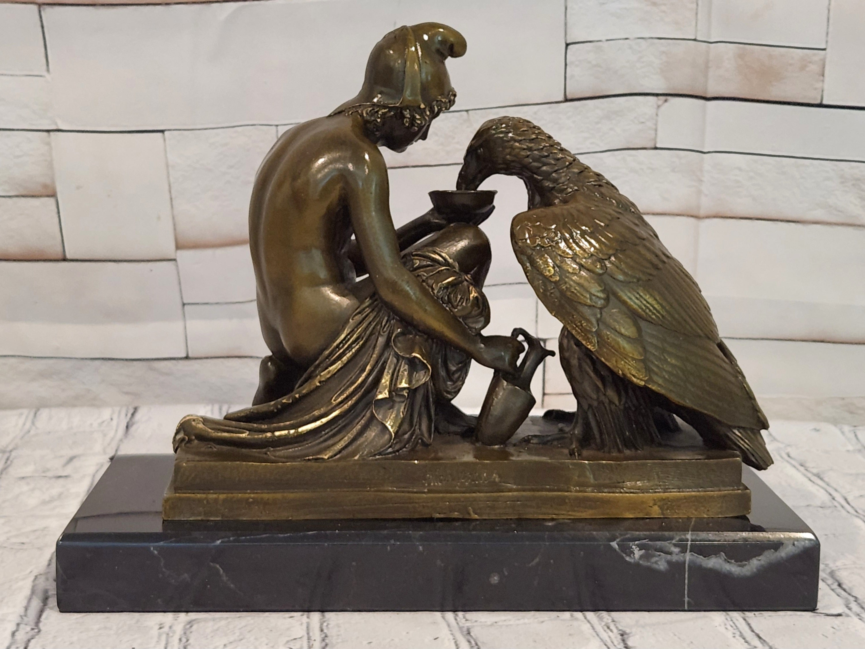 Aldo Vitaleh Bronze Sculpture Ganymede Zeus Eagle Mythological Figurine Statue