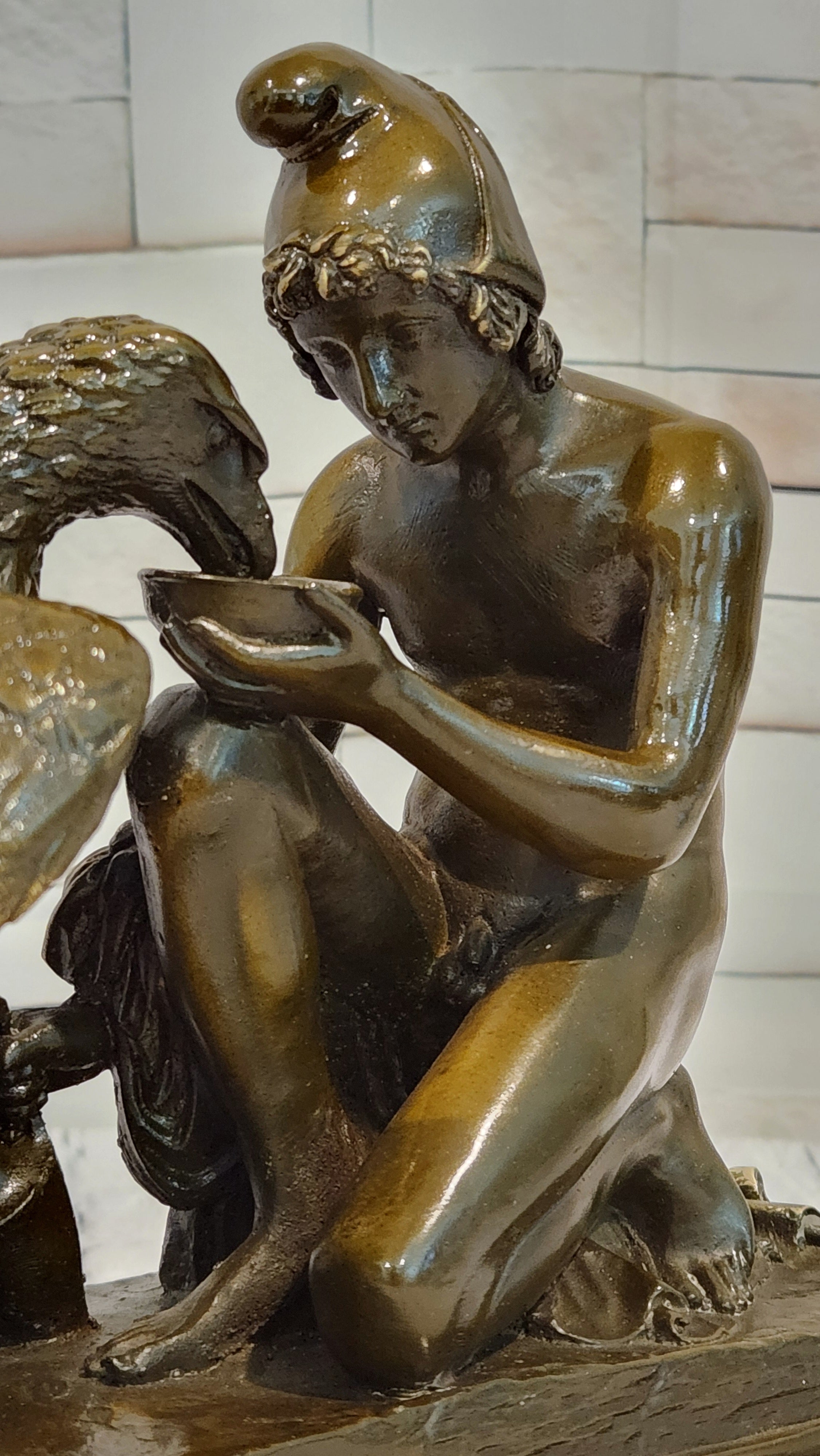 Aldo Vitaleh Bronze Sculpture Ganymede Zeus Eagle Mythological Figurine Statue