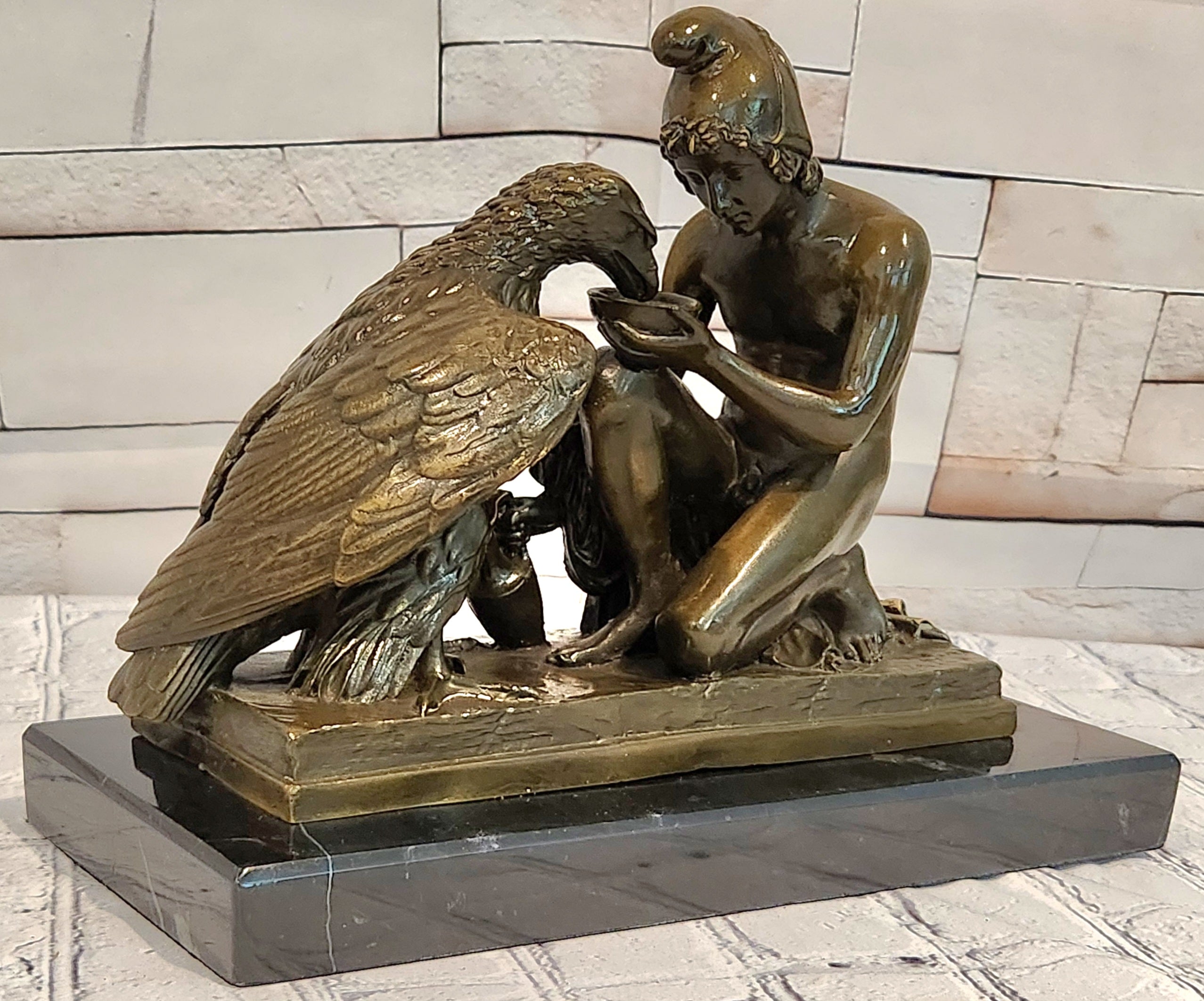 Aldo Vitaleh Bronze Sculpture Ganymede Zeus Eagle Mythological Figurine Statue