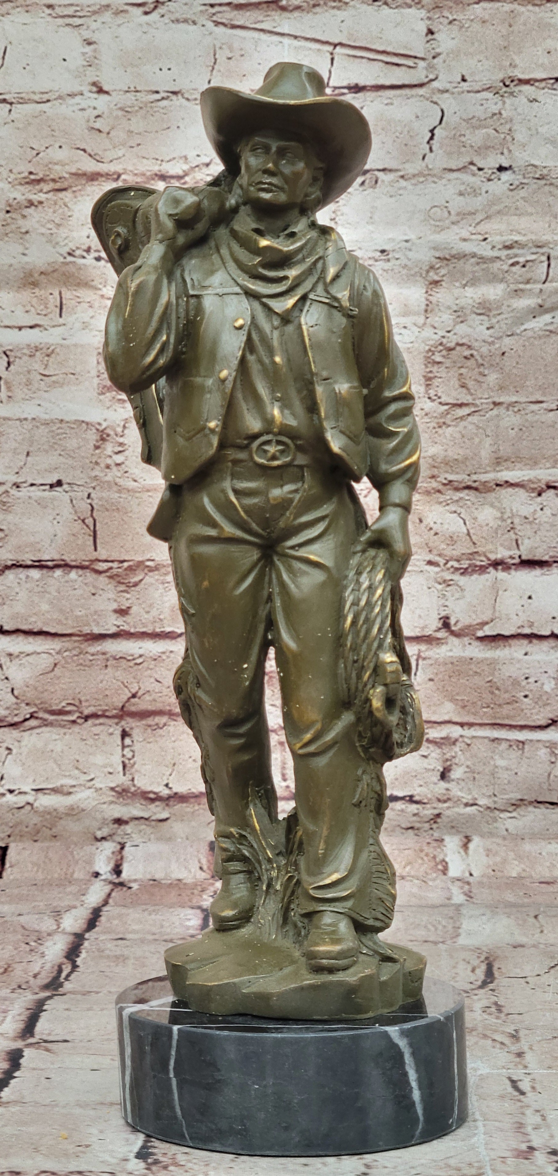 Bronze Western Rider Statue Original Cowboy Sculpture by M. Lopez Home Decor Figurine Art