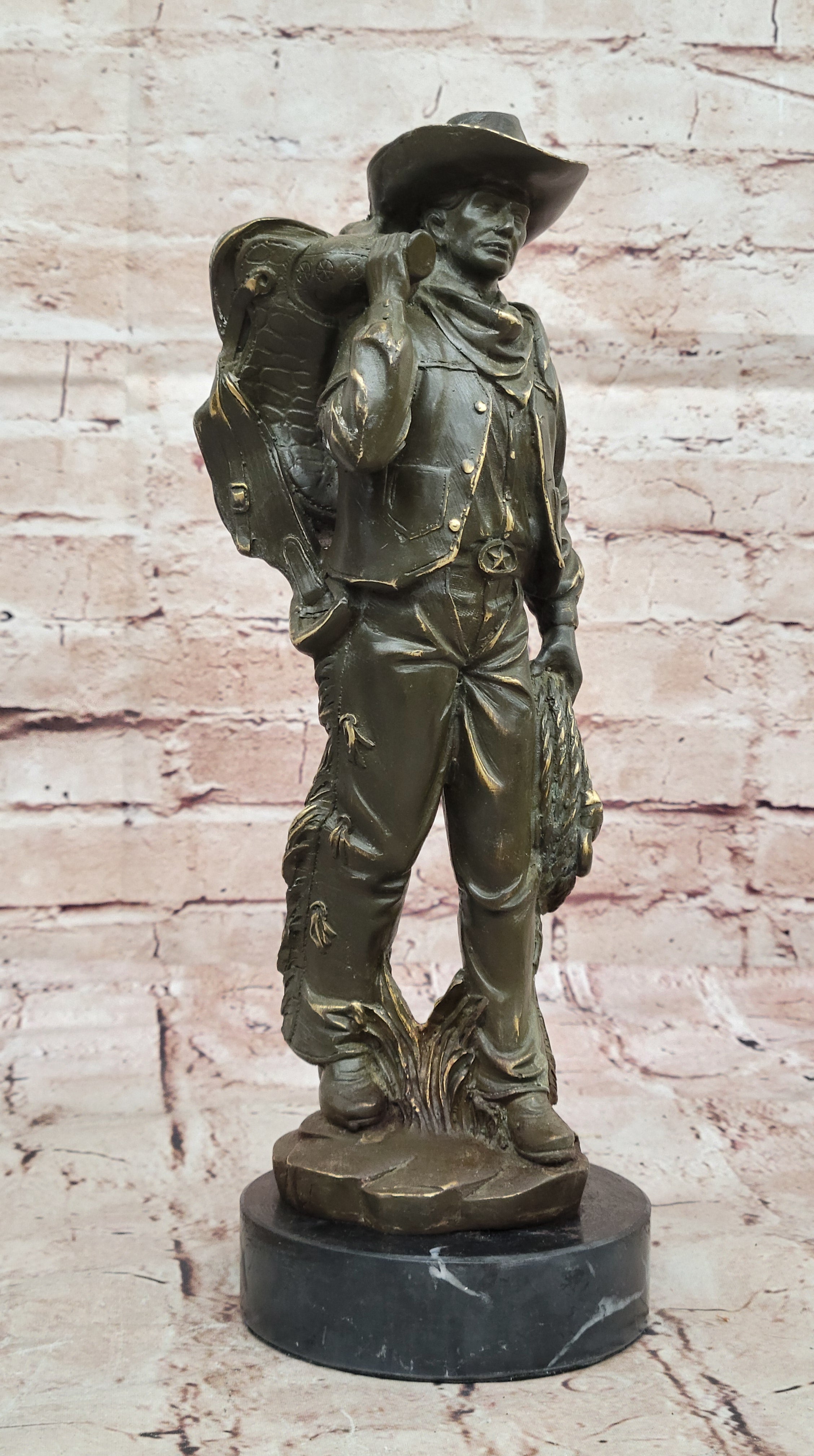 Bronze Western Rider Statue Original Cowboy Sculpture by M. Lopez Home Decor Figurine Art