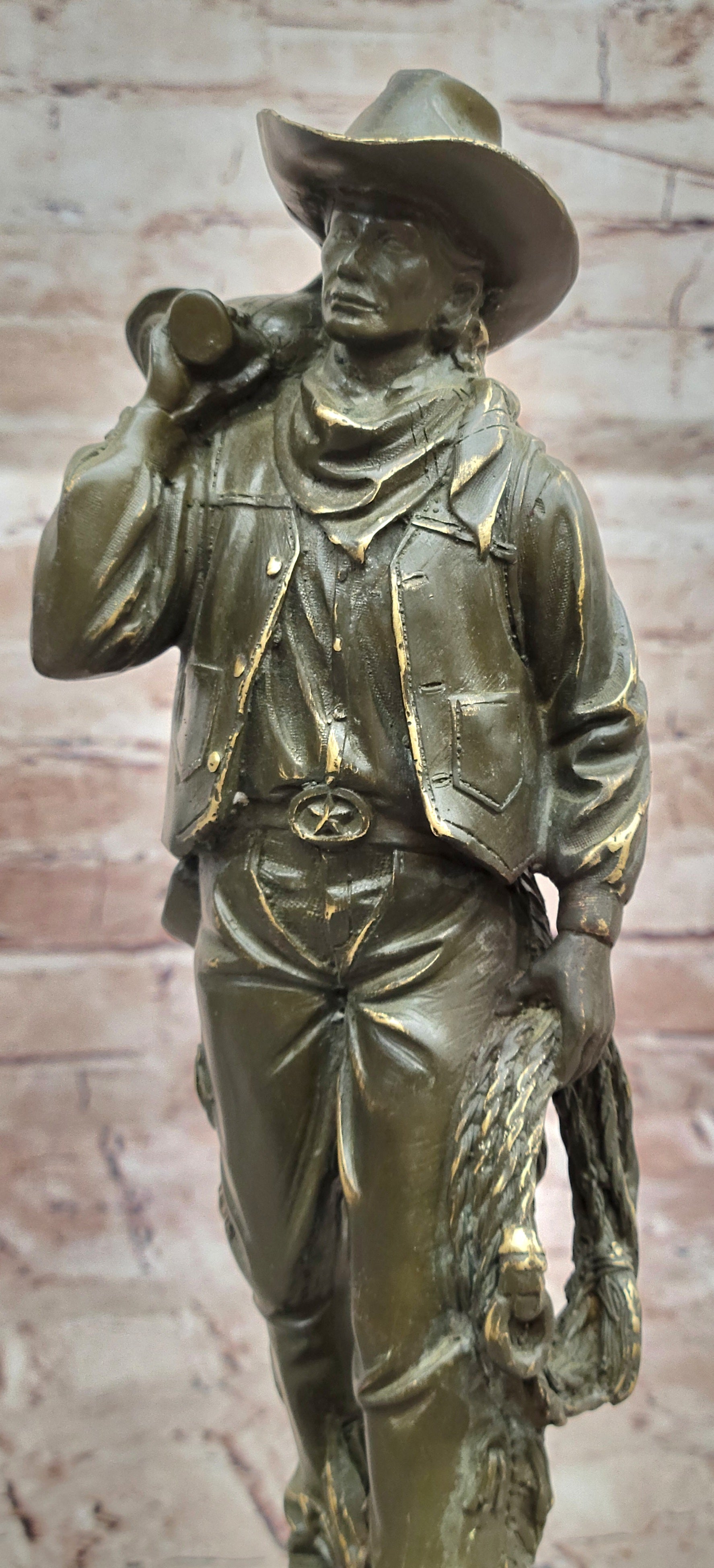 Bronze Western Rider Statue Original Cowboy Sculpture by M. Lopez Home Decor Figurine Art