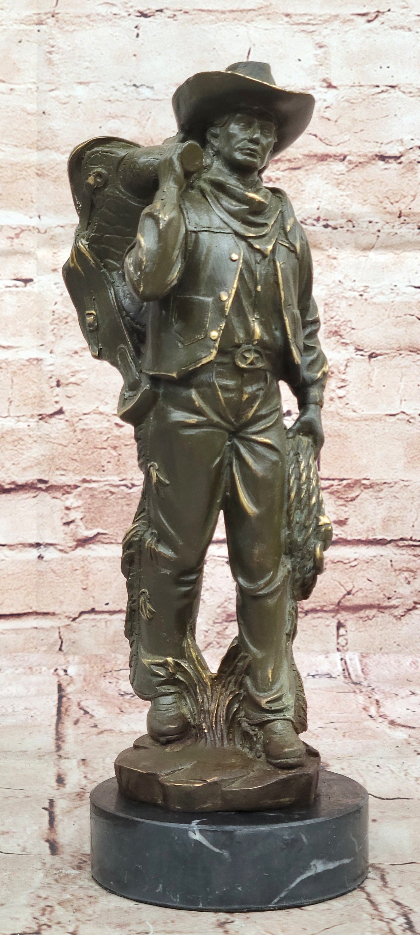 Bronze Western Rider Statue Original Cowboy Sculpture by M. Lopez Home Decor Figurine Art