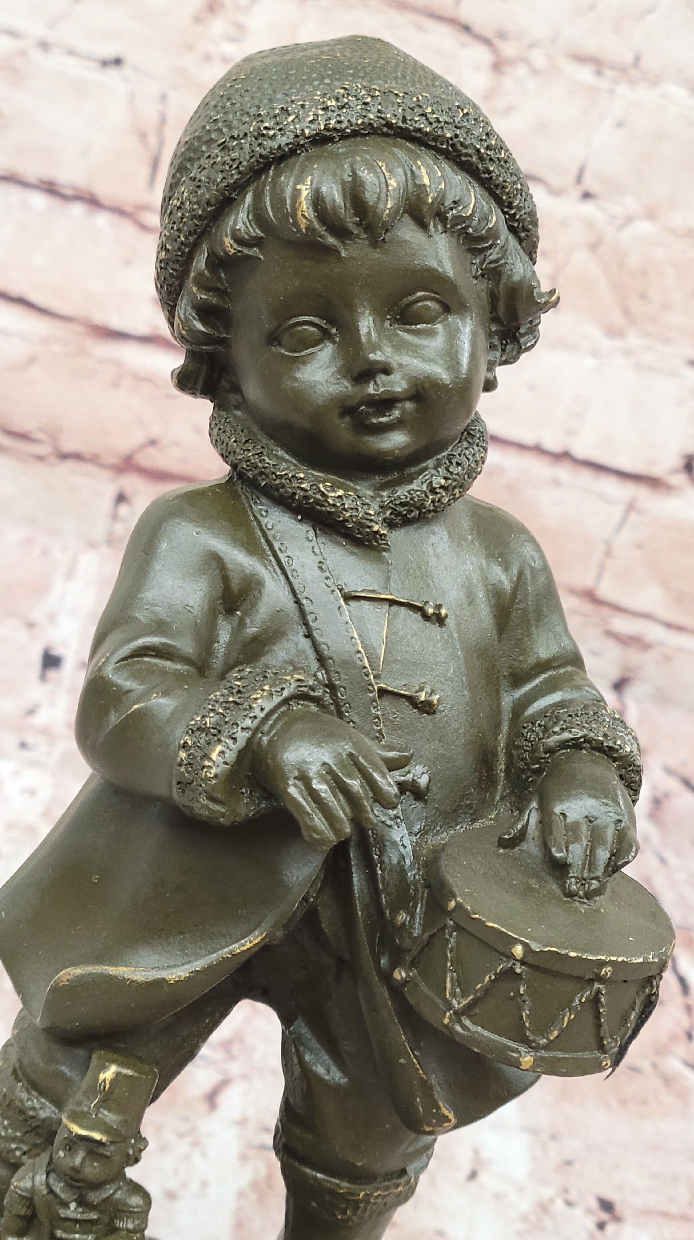 Handmade Bronze Drummer Boy Statue – Collectible Child Musician Sculpture