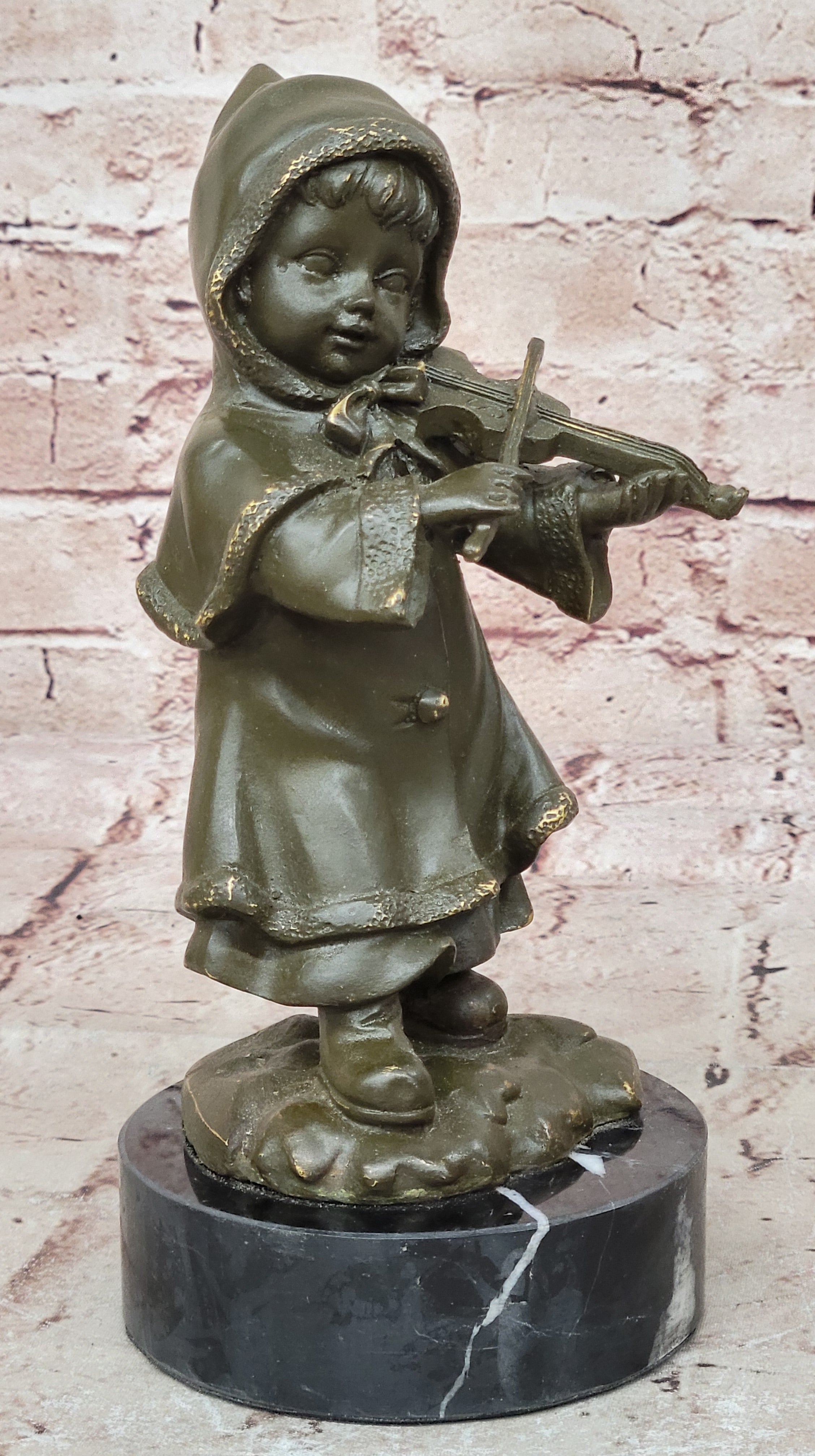 Violin Prodigy Girl Bronze Sculpture Statue Child Musician by Jean Patoue