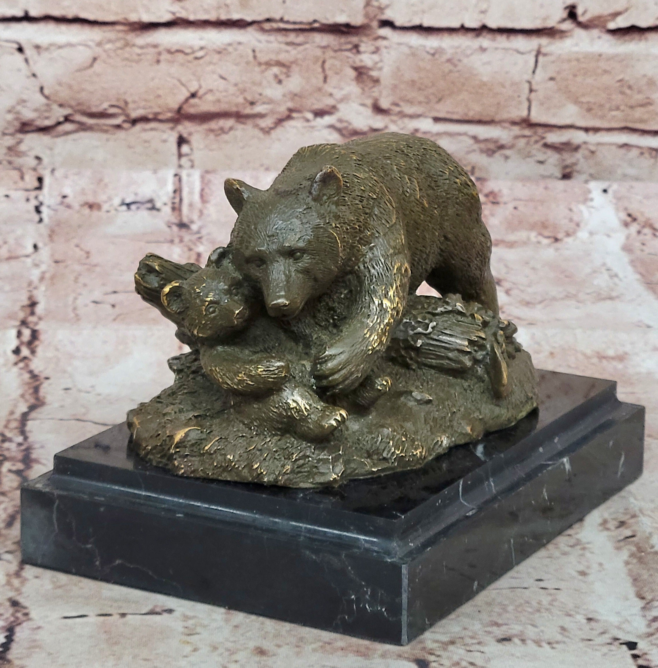 Barye Bronze Sculpture – Bear and Cub Hug Wildlife Statue Hot Cast