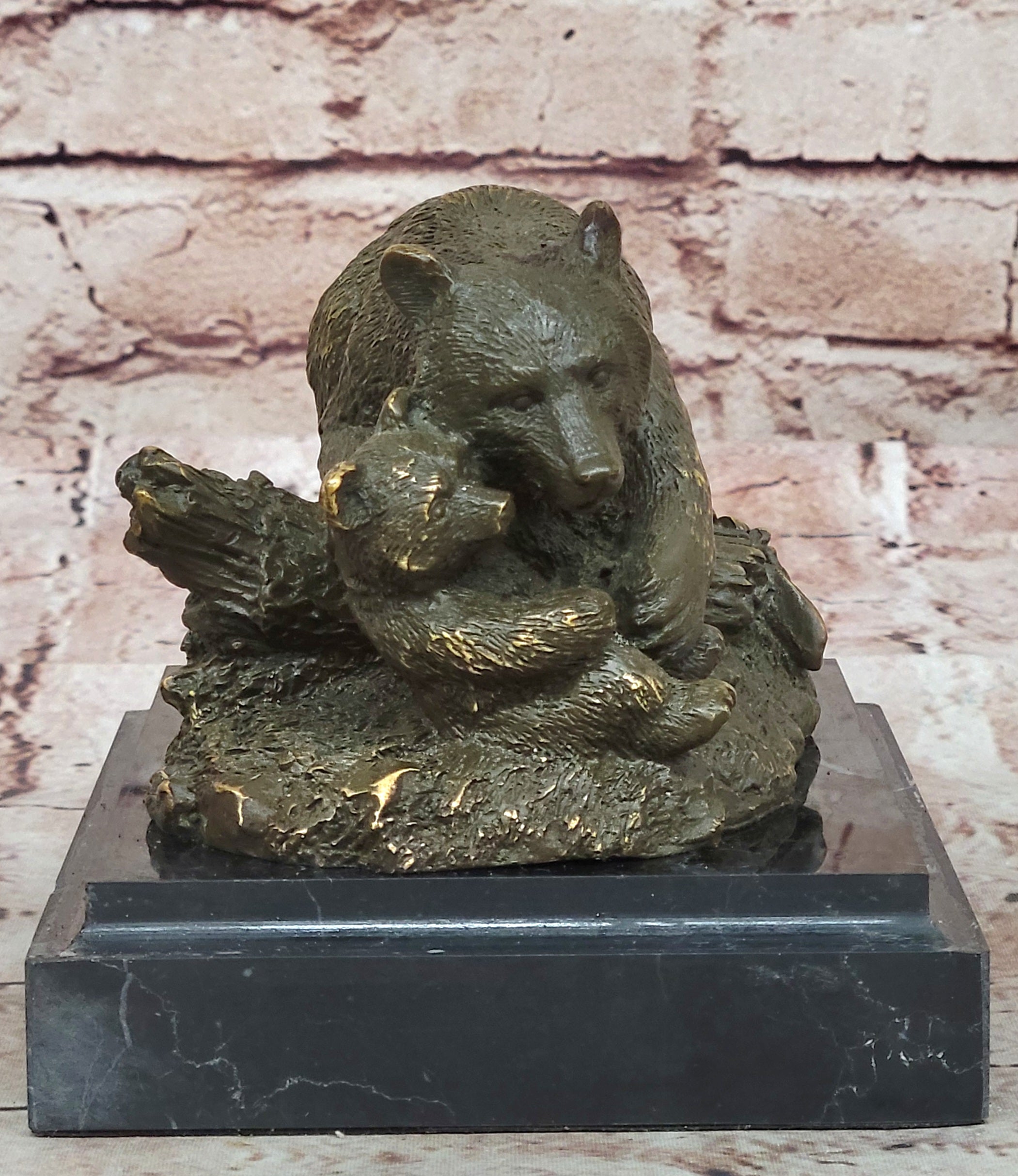 Barye Bronze Sculpture – Bear and Cub Hug Wildlife Statue Hot Cast