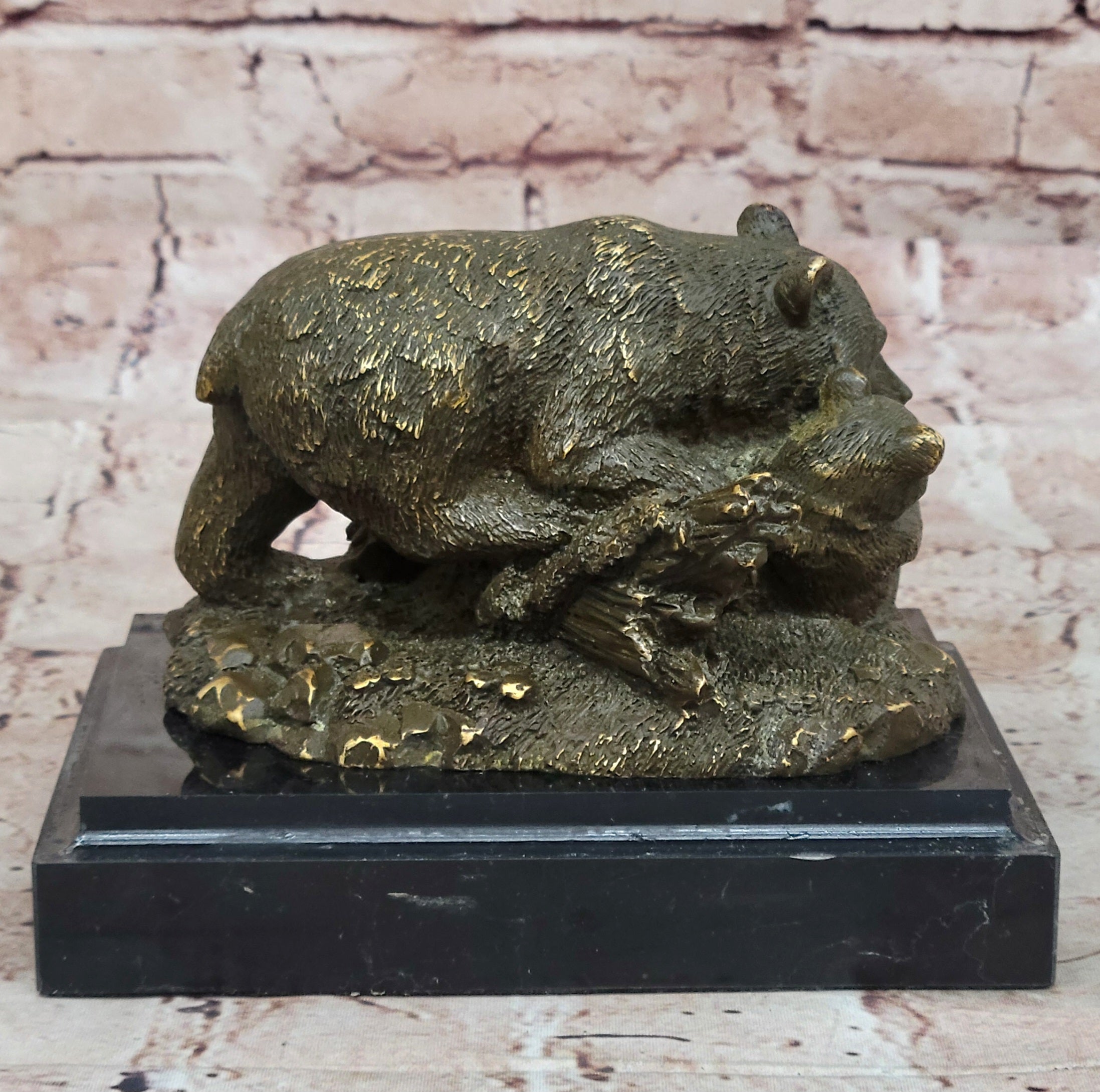 Barye Bronze Sculpture – Bear and Cub Hug Wildlife Statue Hot Cast