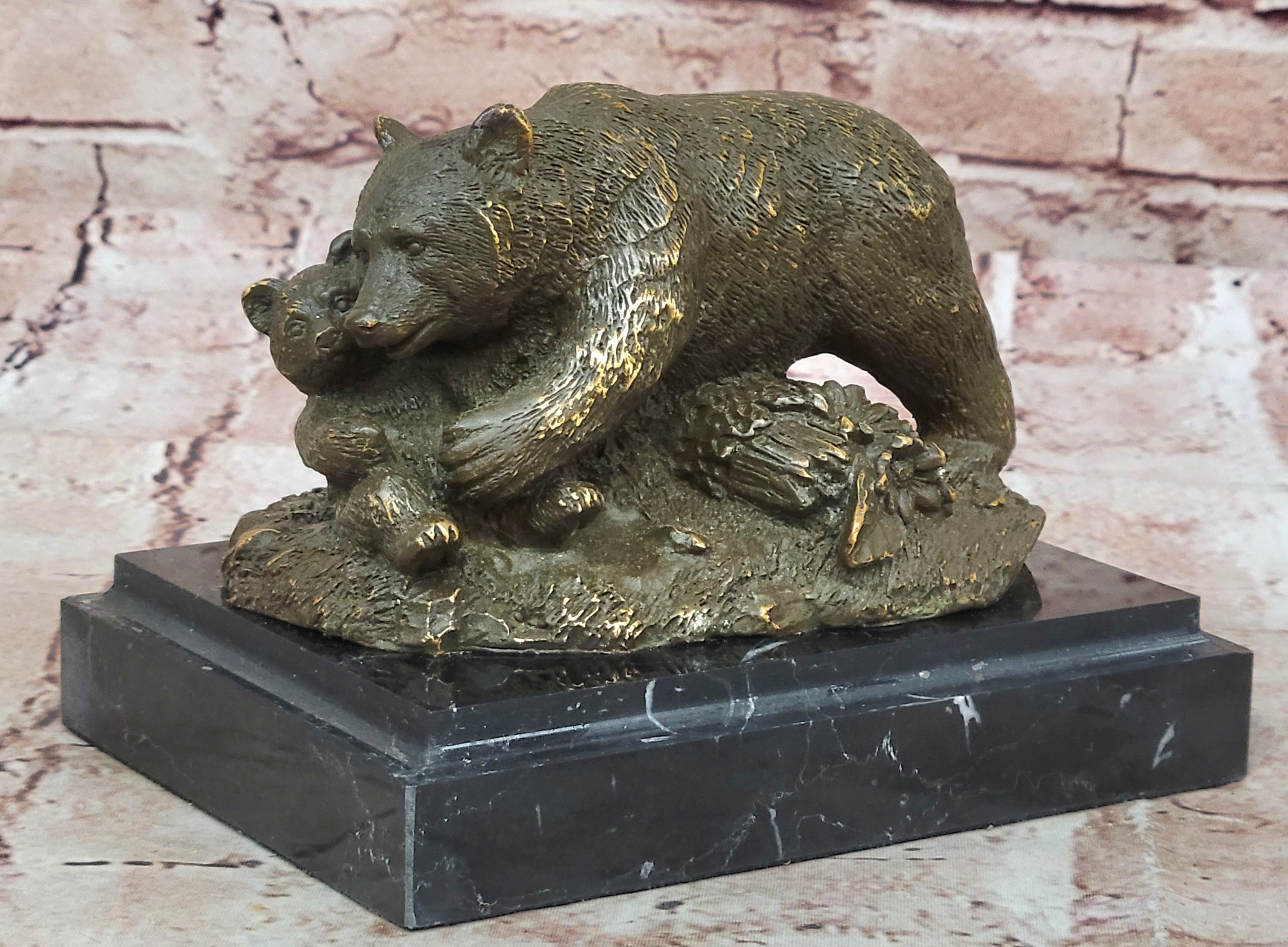 Barye Bronze Sculpture – Bear and Cub Hug Wildlife Statue Hot Cast
