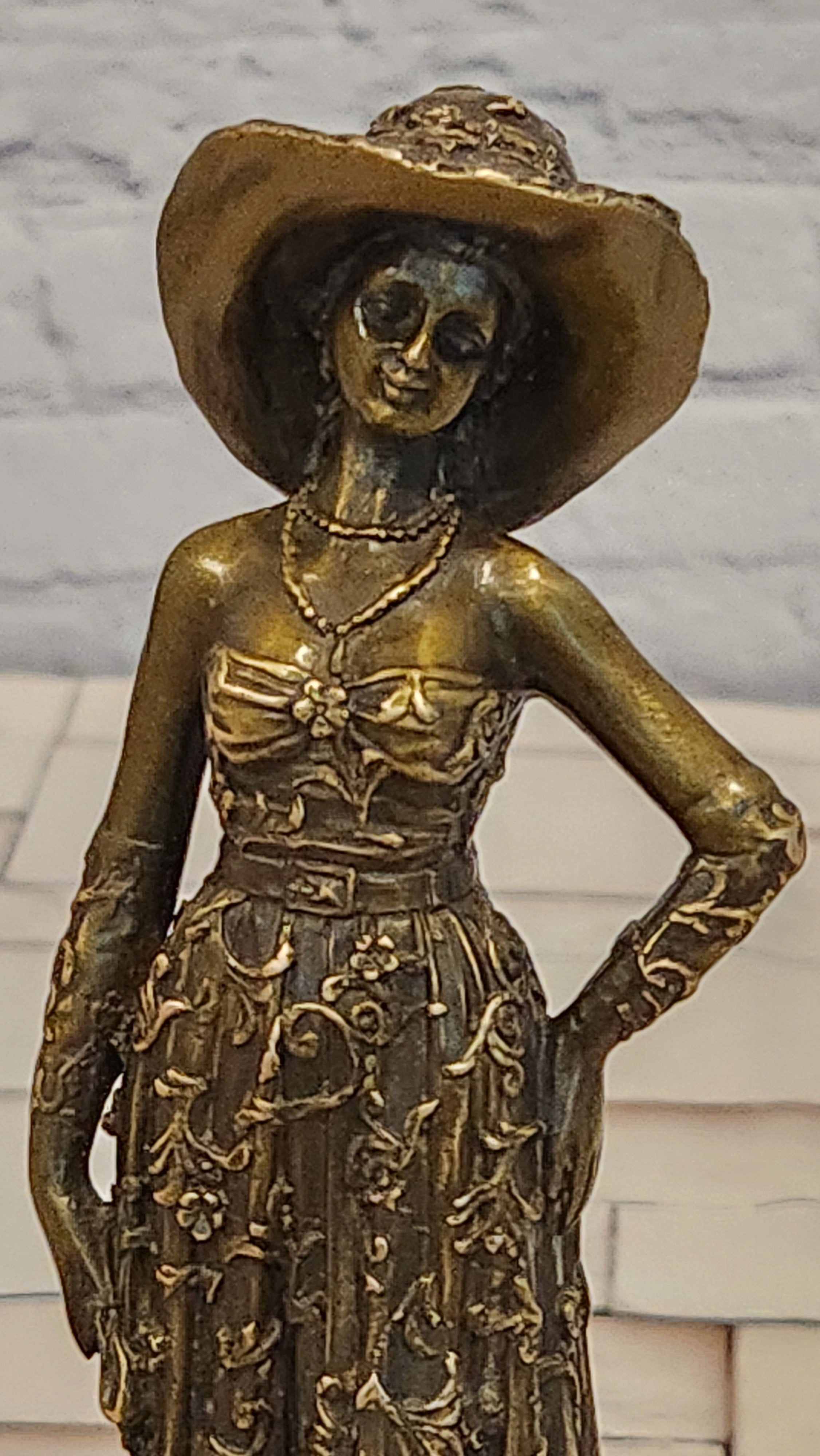 Art Deco Bronze Female with Dog Sculpture Signed Casaro Home Decor Statue