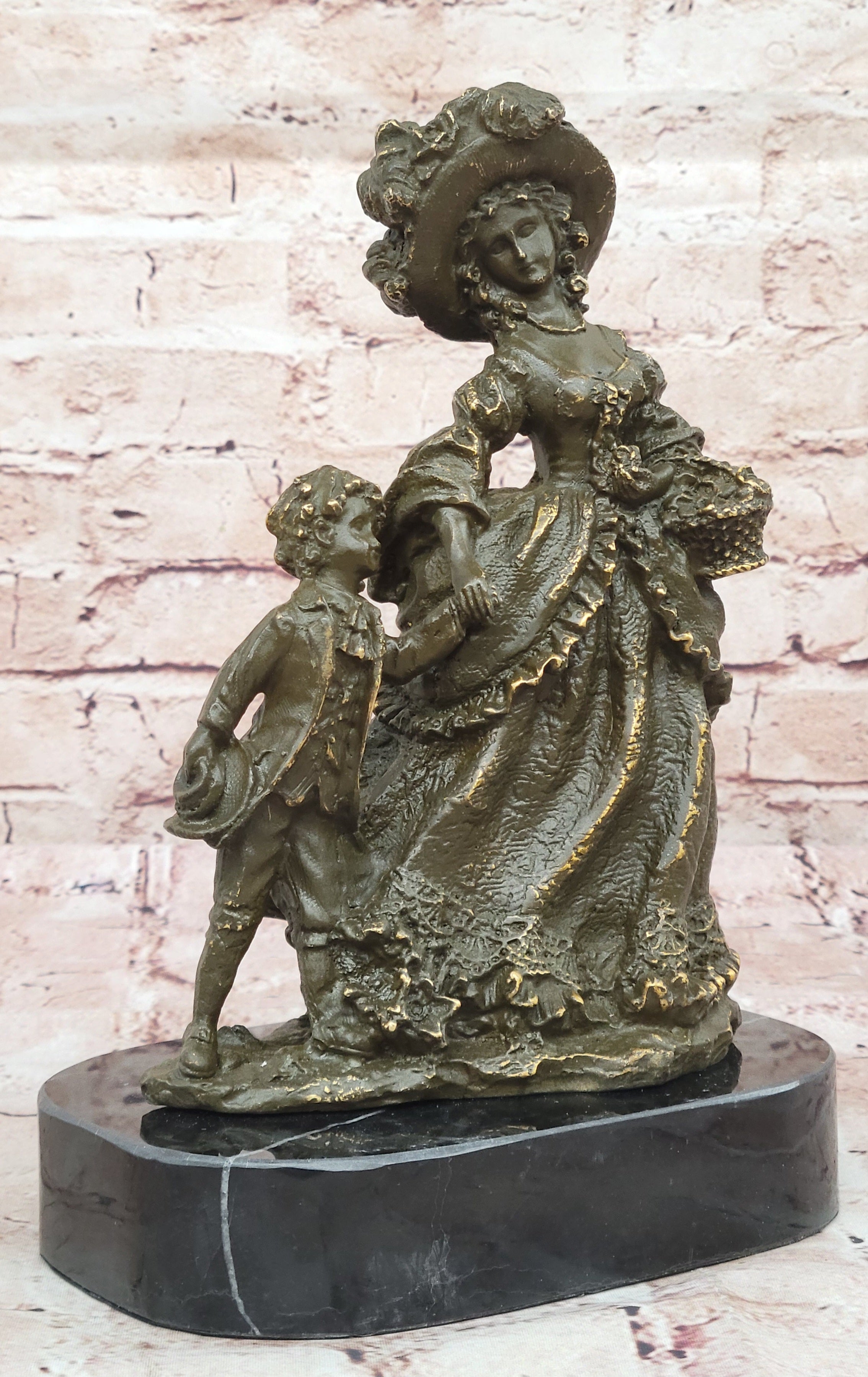 Bronze Sculpture Statue of Victorian Lady with Child by Cesaro Handmade Artwork