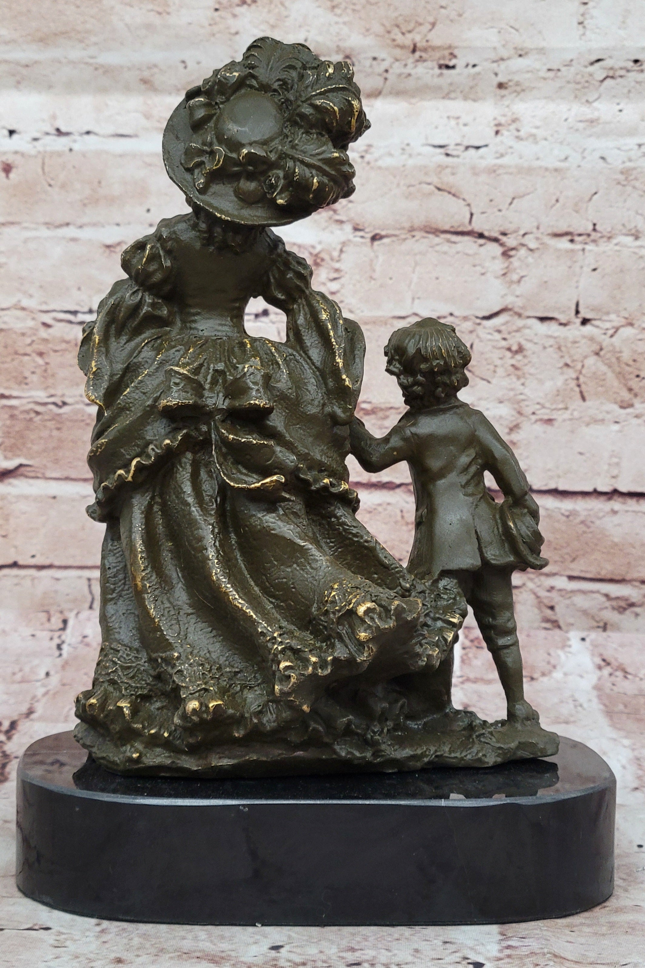 Bronze Sculpture Statue of Victorian Lady with Child by Cesaro Handmade Artwork