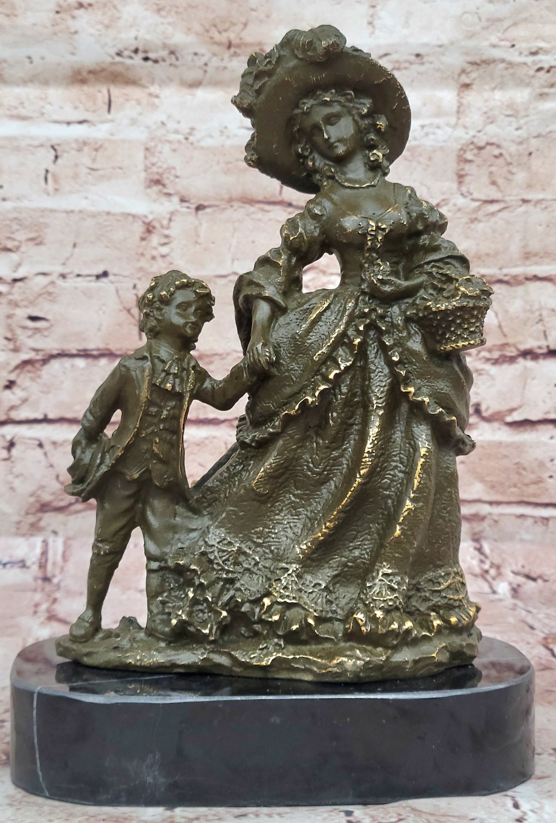 Bronze Sculpture Statue of Victorian Lady with Child by Cesaro Handmade Artwork