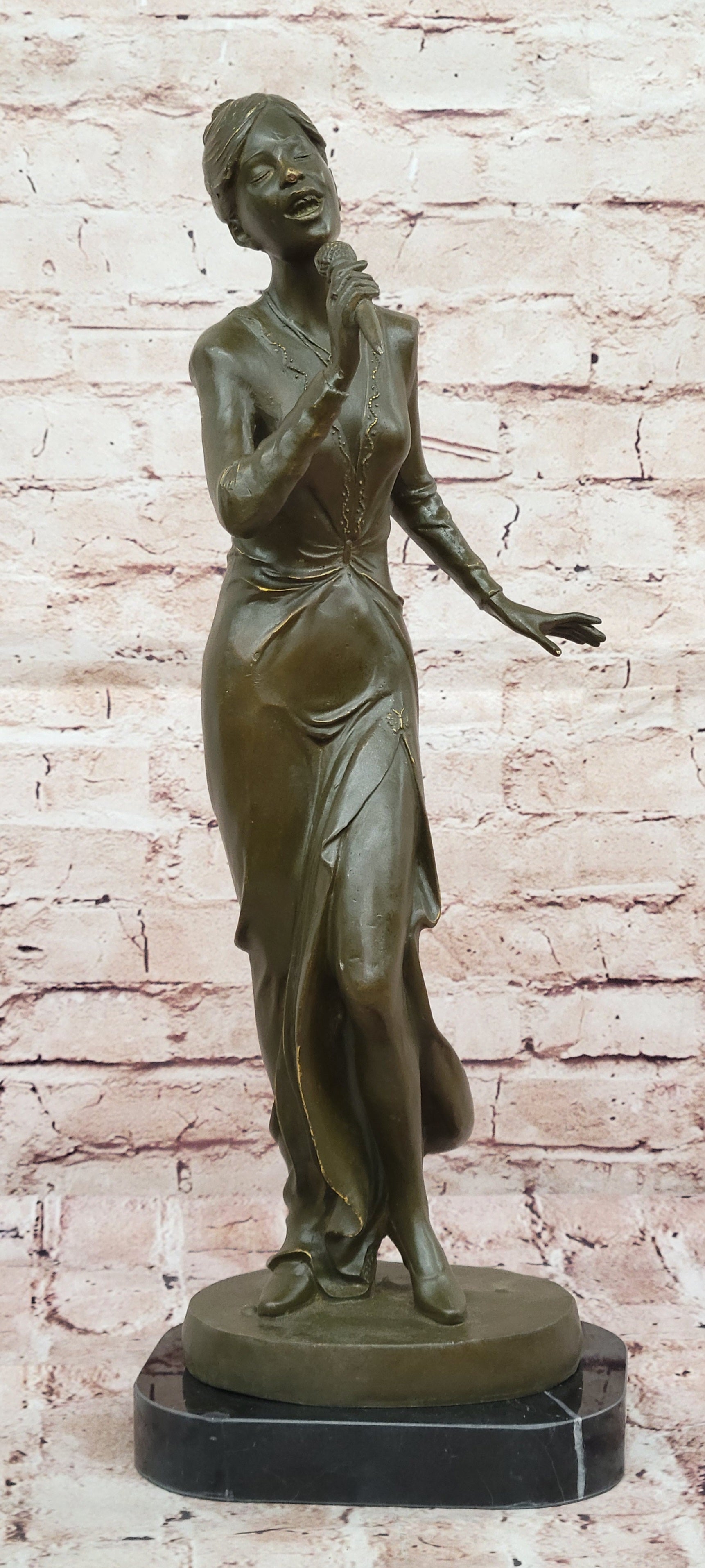 Hot Cast Bronze Jazz Singer Woman Statue Signed Williams Music Lover Home Club Decor
