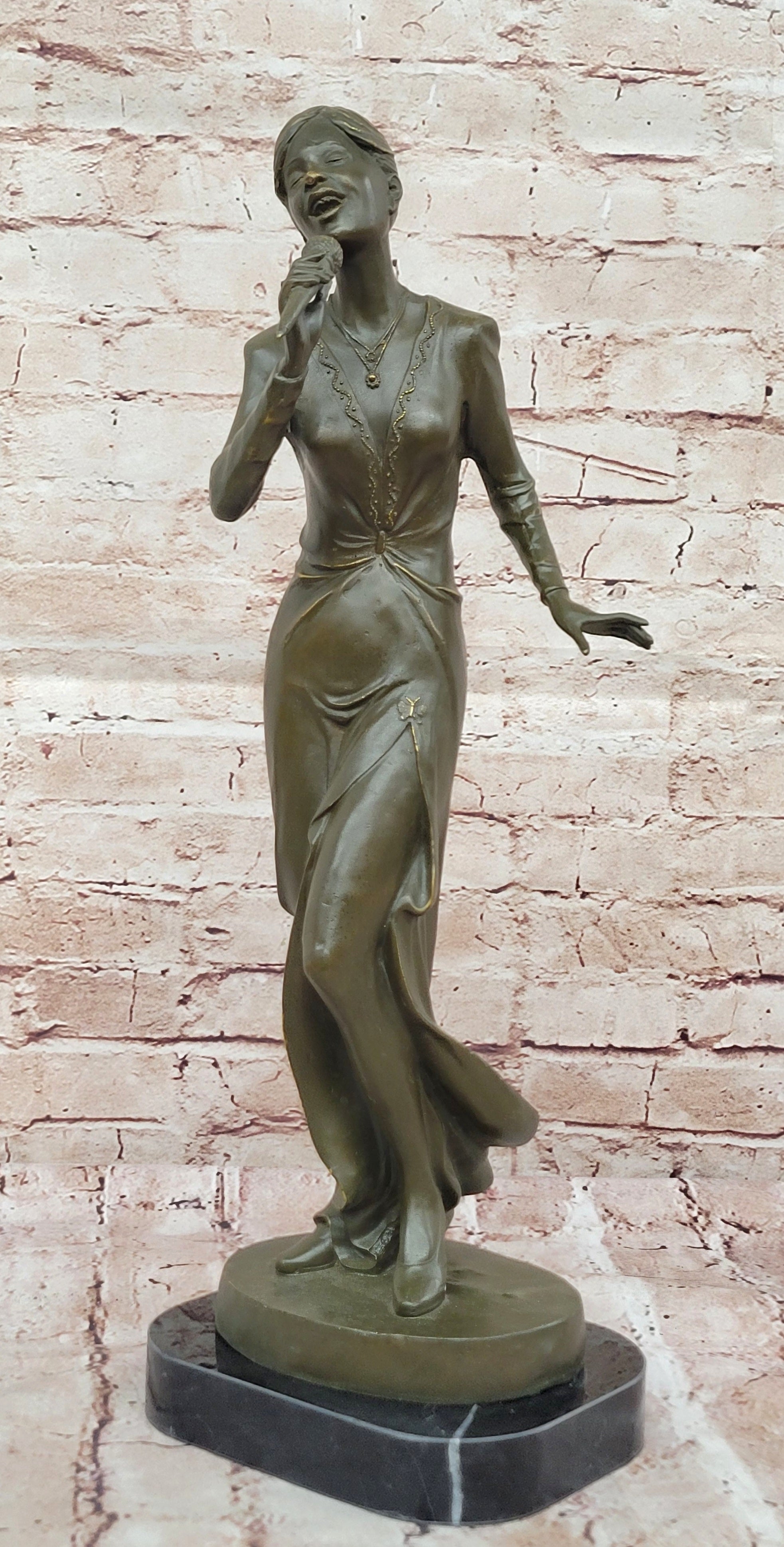 Hot Cast Bronze Jazz Singer Woman Statue Signed Williams Music Lover Home Club Decor