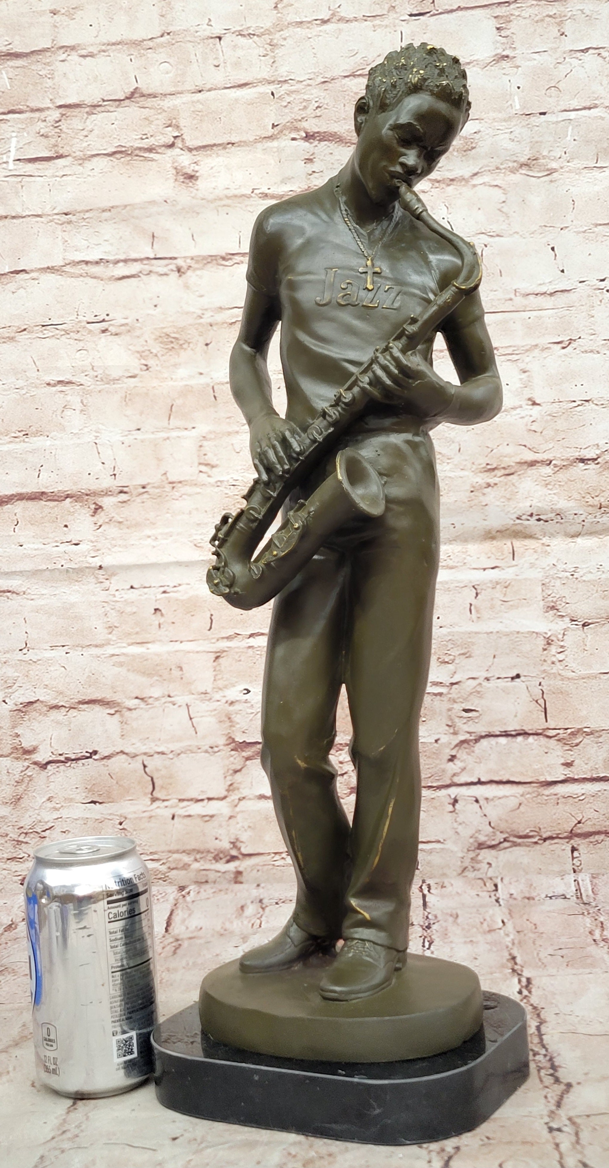 Jazz Saxophone Bronze Sculpture – Signed Williams Musician Figurine