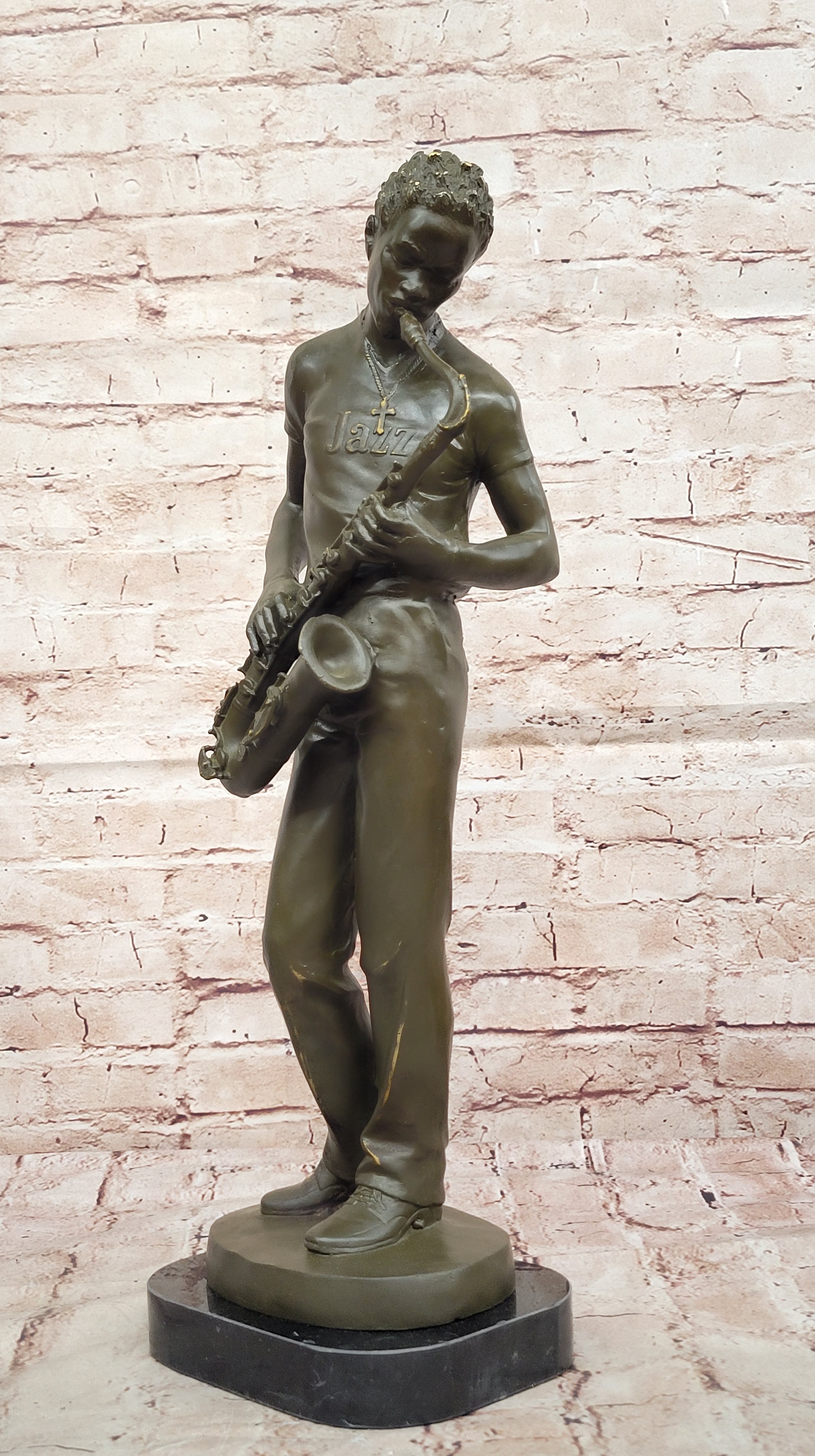 Jazz Saxophone Bronze Sculpture – Signed Williams Musician Figurine