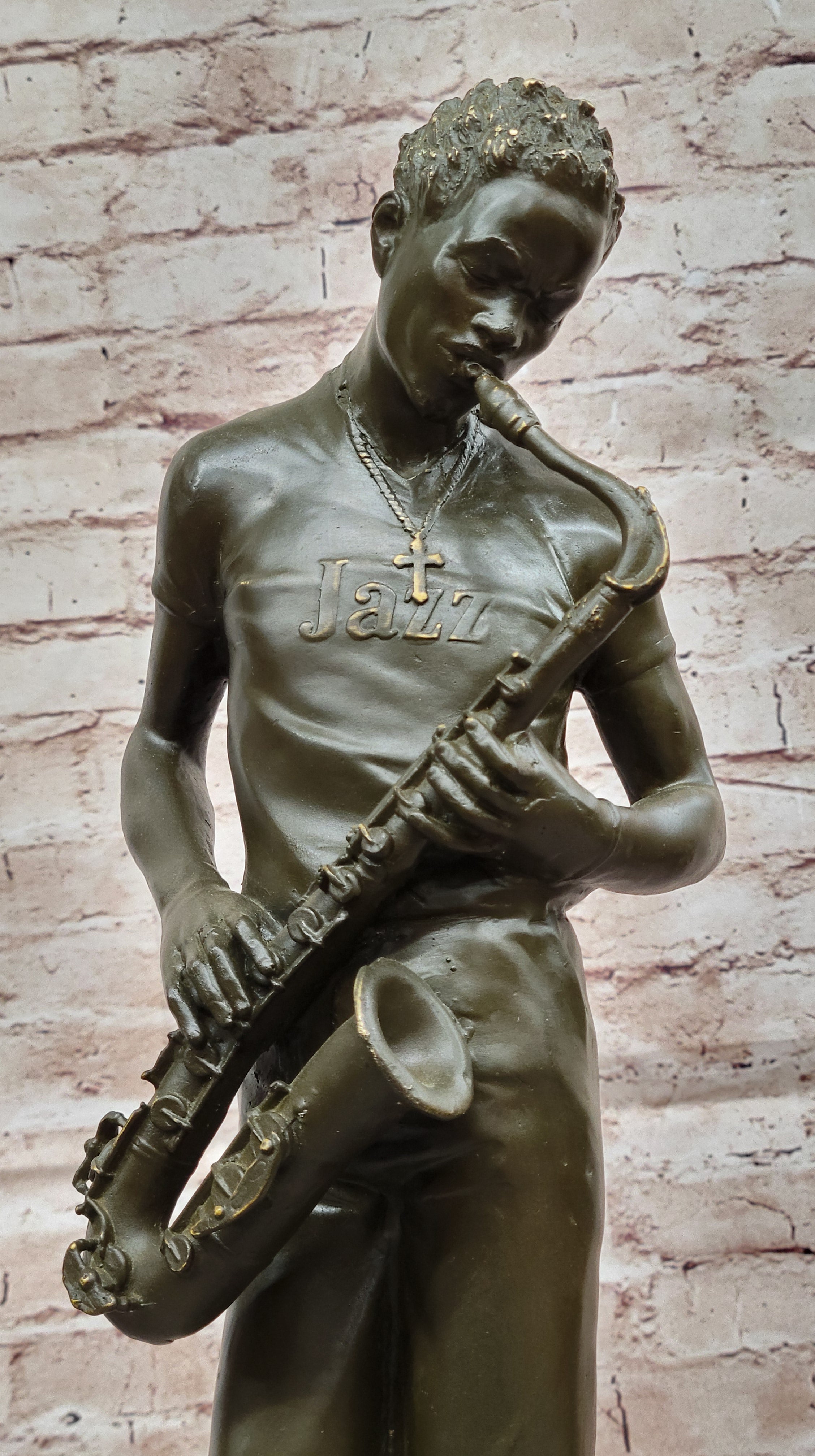 Jazz Saxophone Bronze Sculpture – Signed Williams Musician Figurine