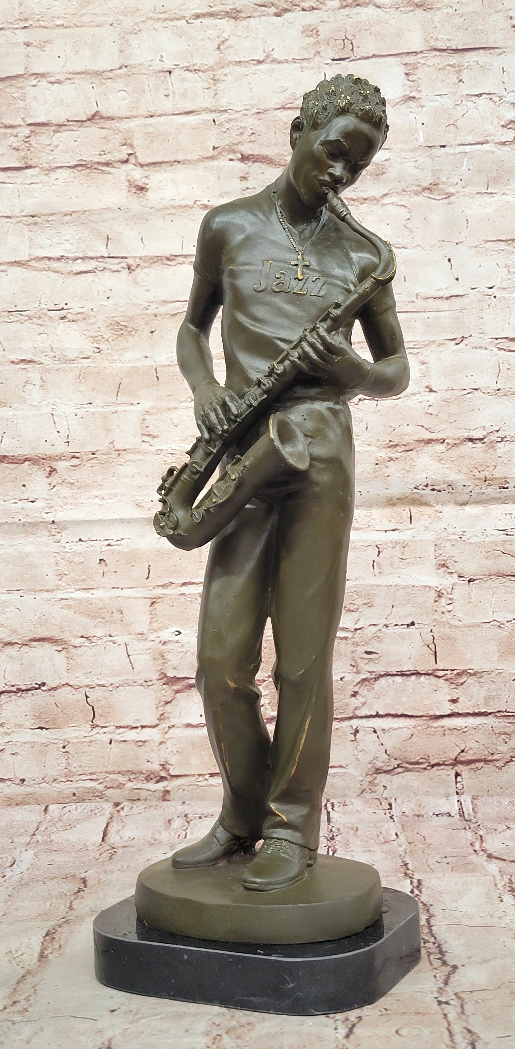 Jazz Saxophone Bronze Sculpture – Signed Williams Musician Figurine