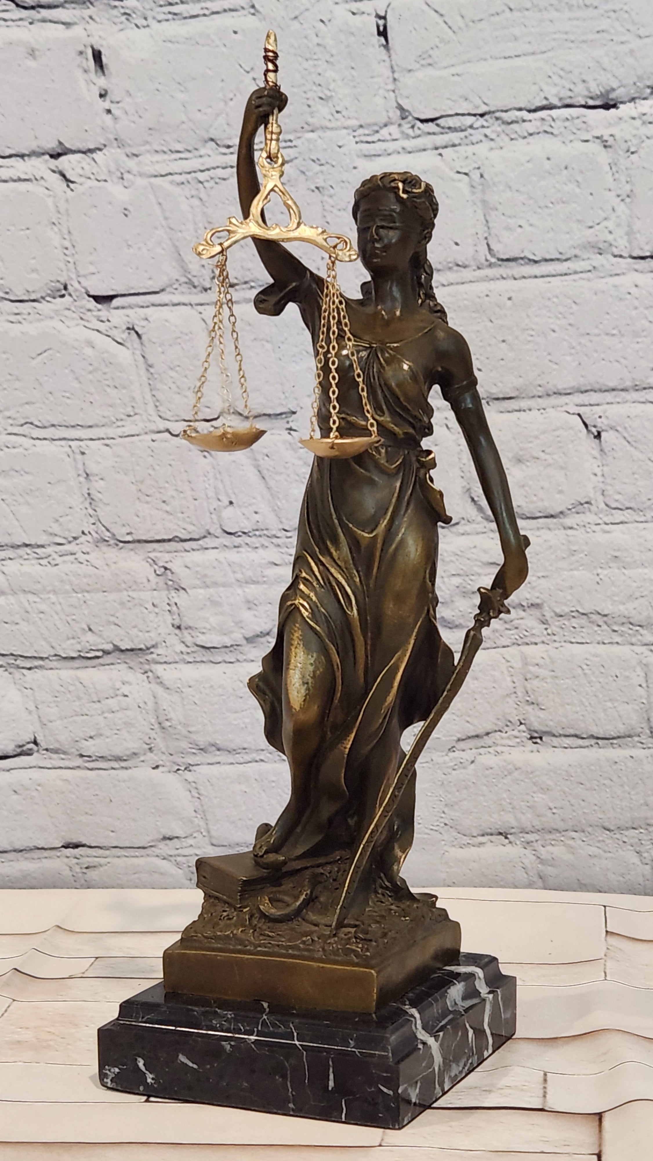 Bronze Justice Statue Lawyer Attorney Office Decor Collectible Artwork Art