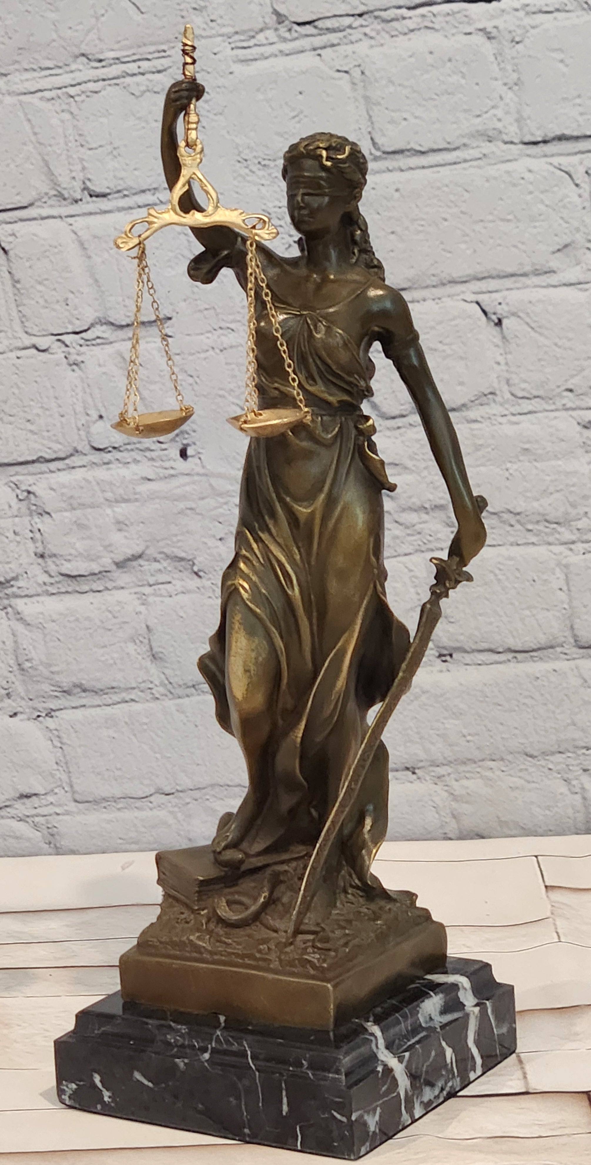 Bronze Justice Statue Lawyer Attorney Office Decor Collectible Artwork Art