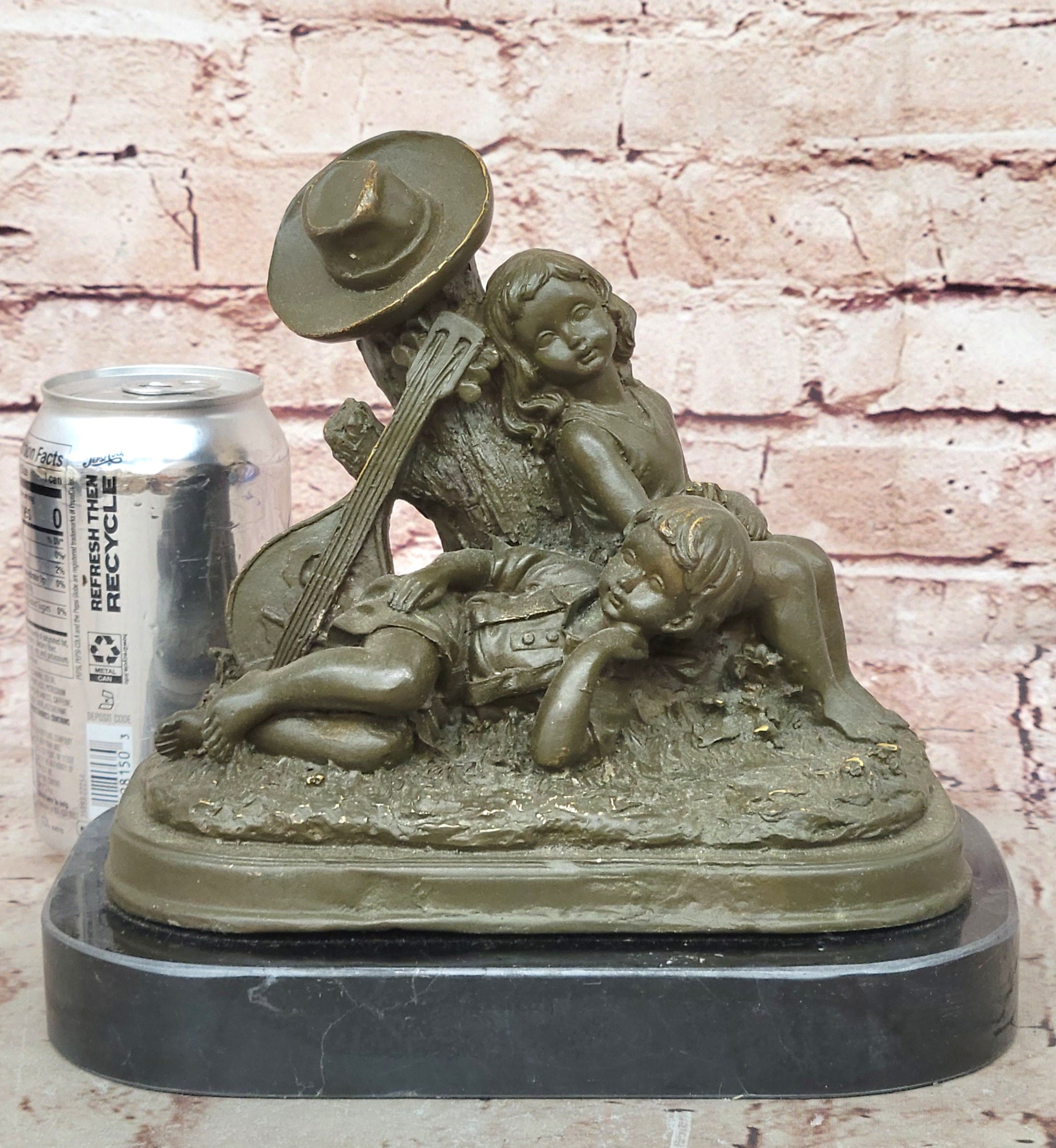 Hand Made Bronze Sculpture Statue Children Resting Figurine by J Patoue