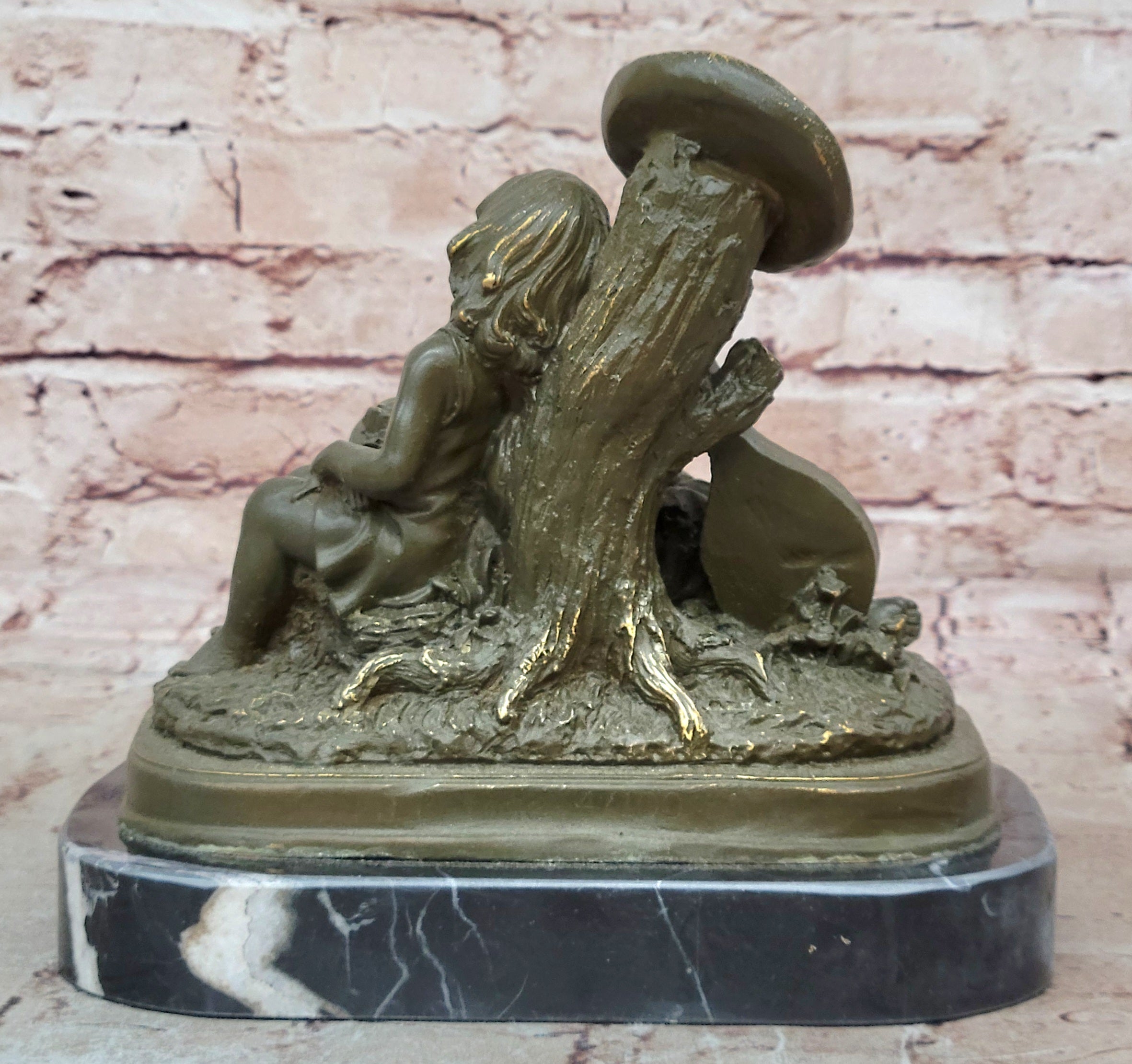 Hand Made Bronze Sculpture Statue Children Resting Figurine by J Patoue
