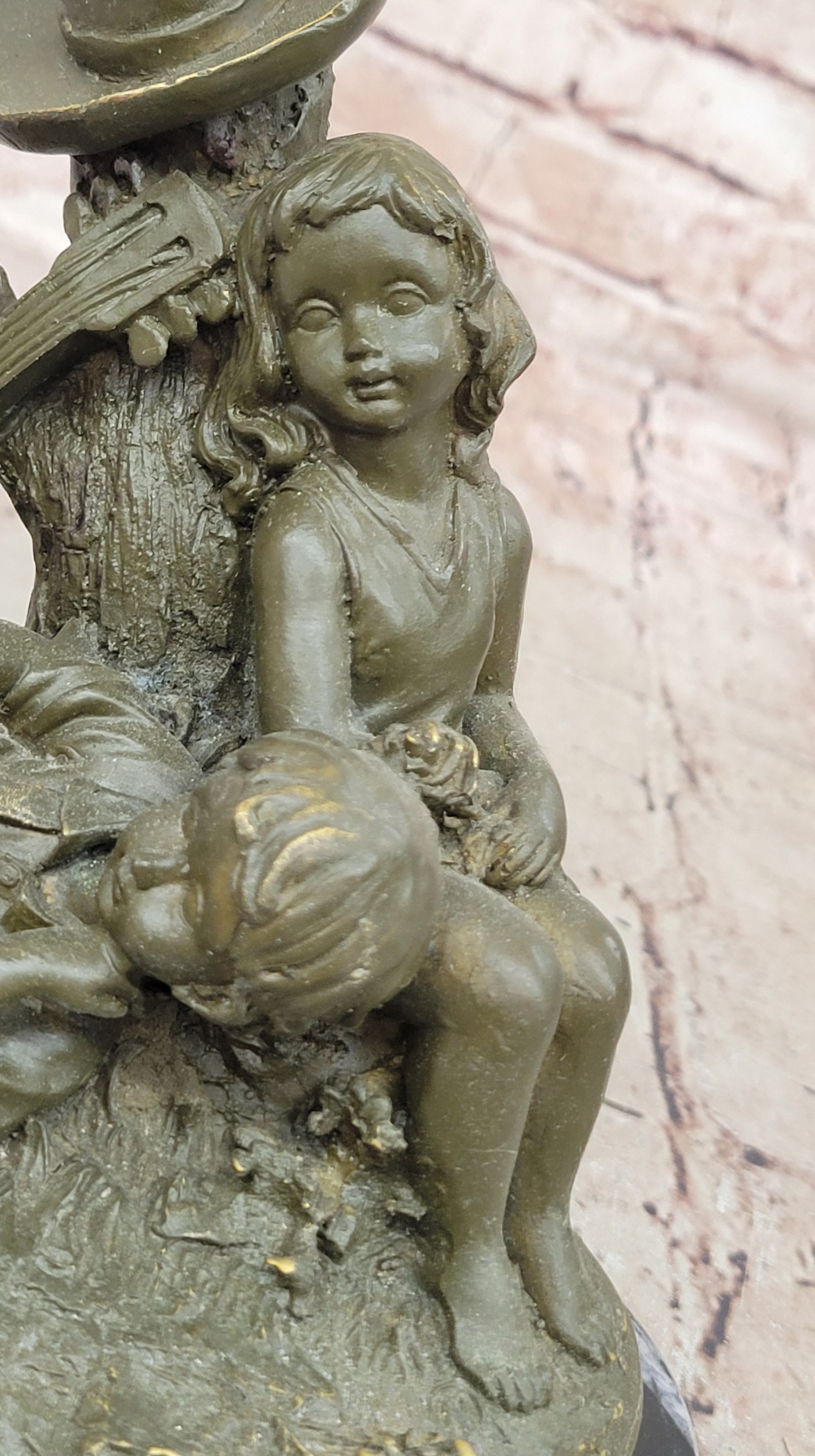 Hand Made Bronze Sculpture Statue Children Resting Figurine by J Patoue