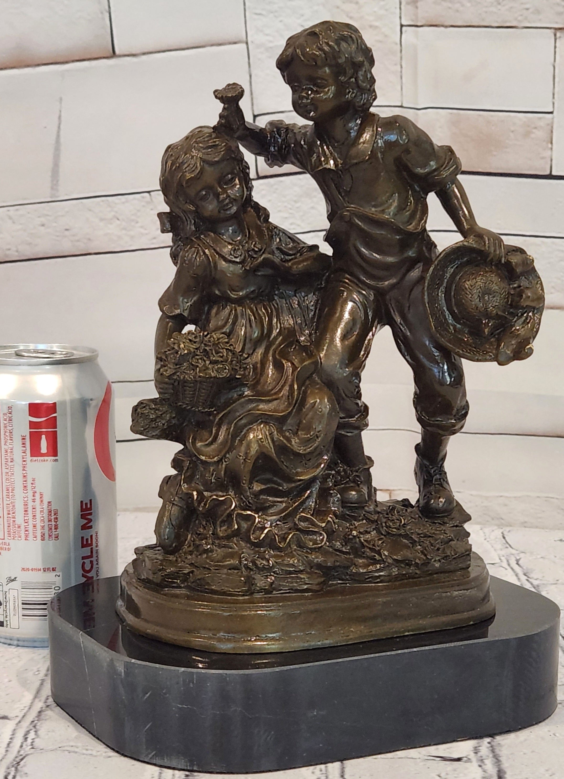 Bronze Boy and Girl Sculpture by Patoue Children Sibling Figurine Fine Art Statue