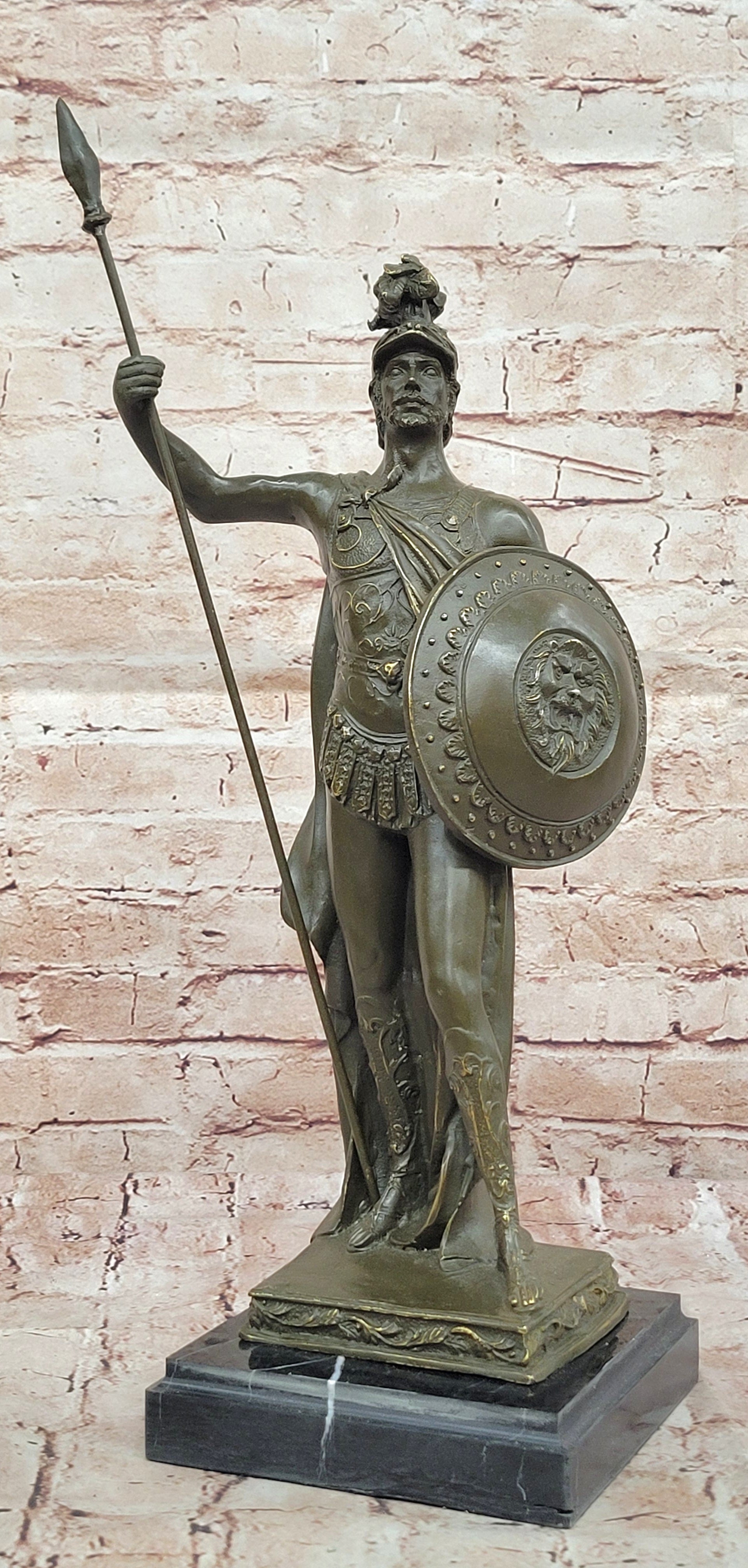Roman Legionnaire Javelin and Shield Bronze Statue Hand Made by Drout Museum Quality