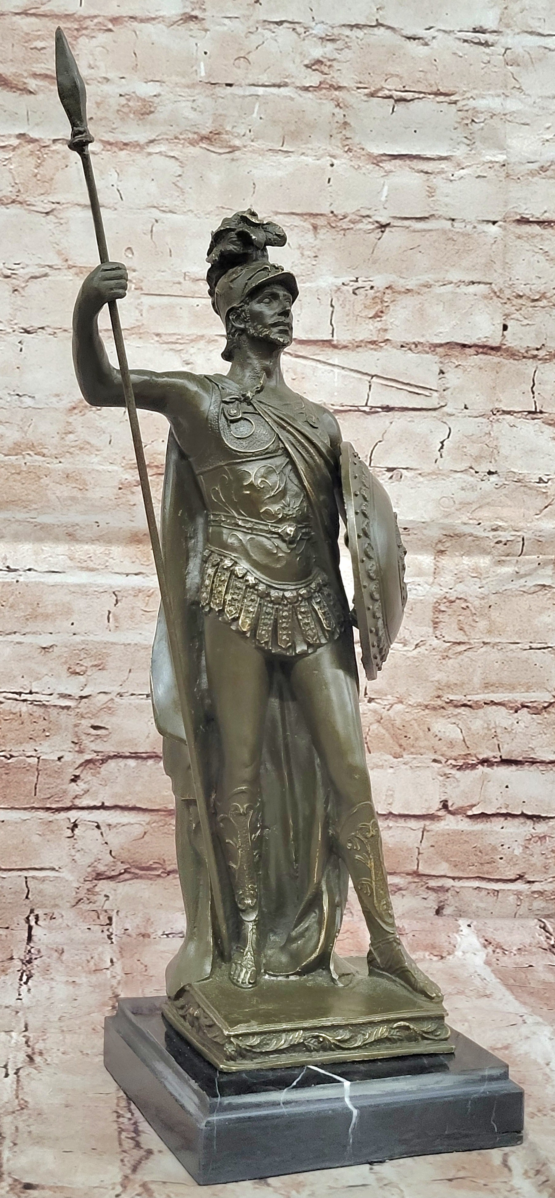Roman Legionnaire Javelin and Shield Bronze Statue Hand Made by Drout Museum Quality