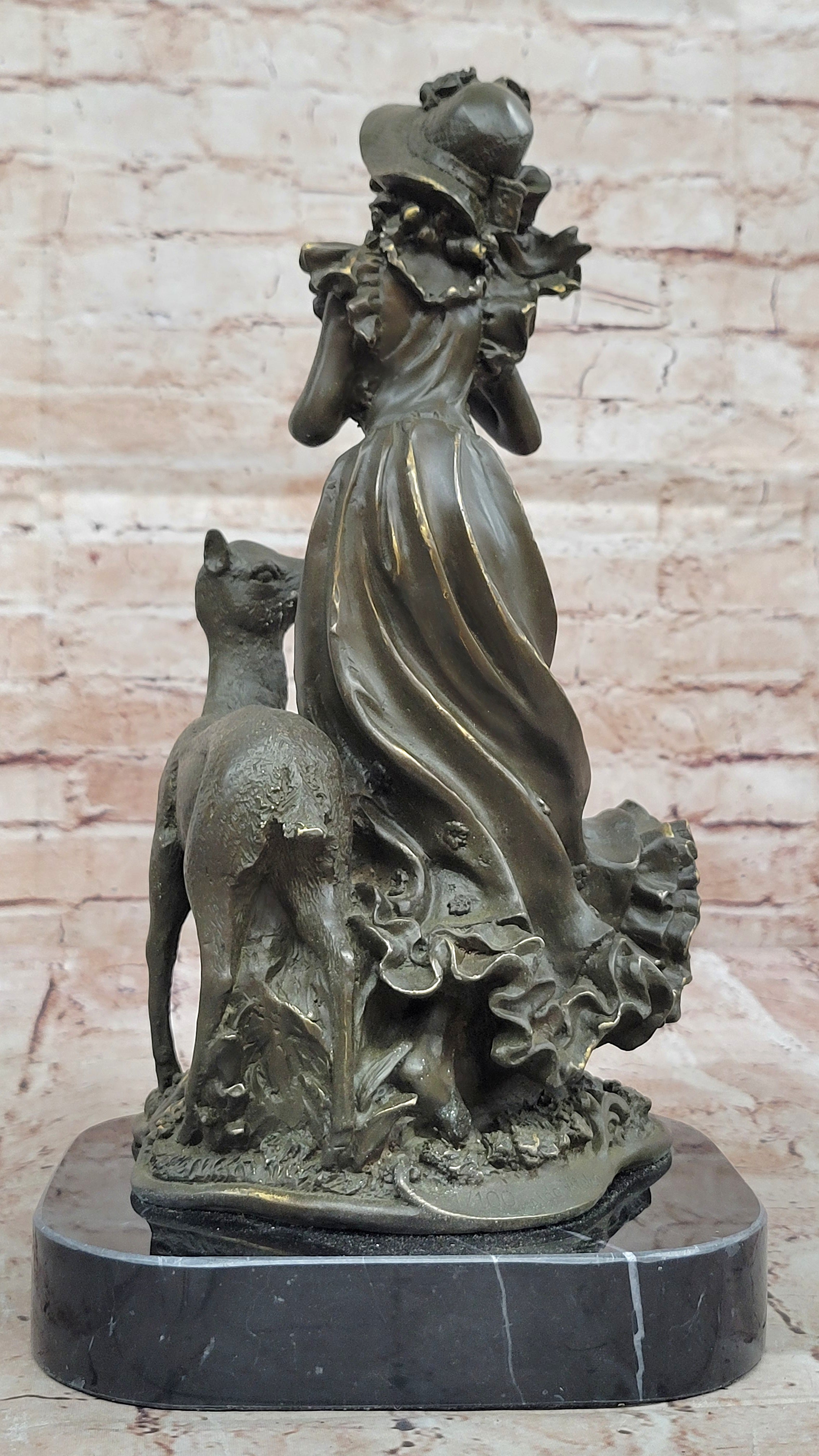Hot Cast Bronze Sculpture Statue of Victorian Girl and Deer Art Deco Theme Decor