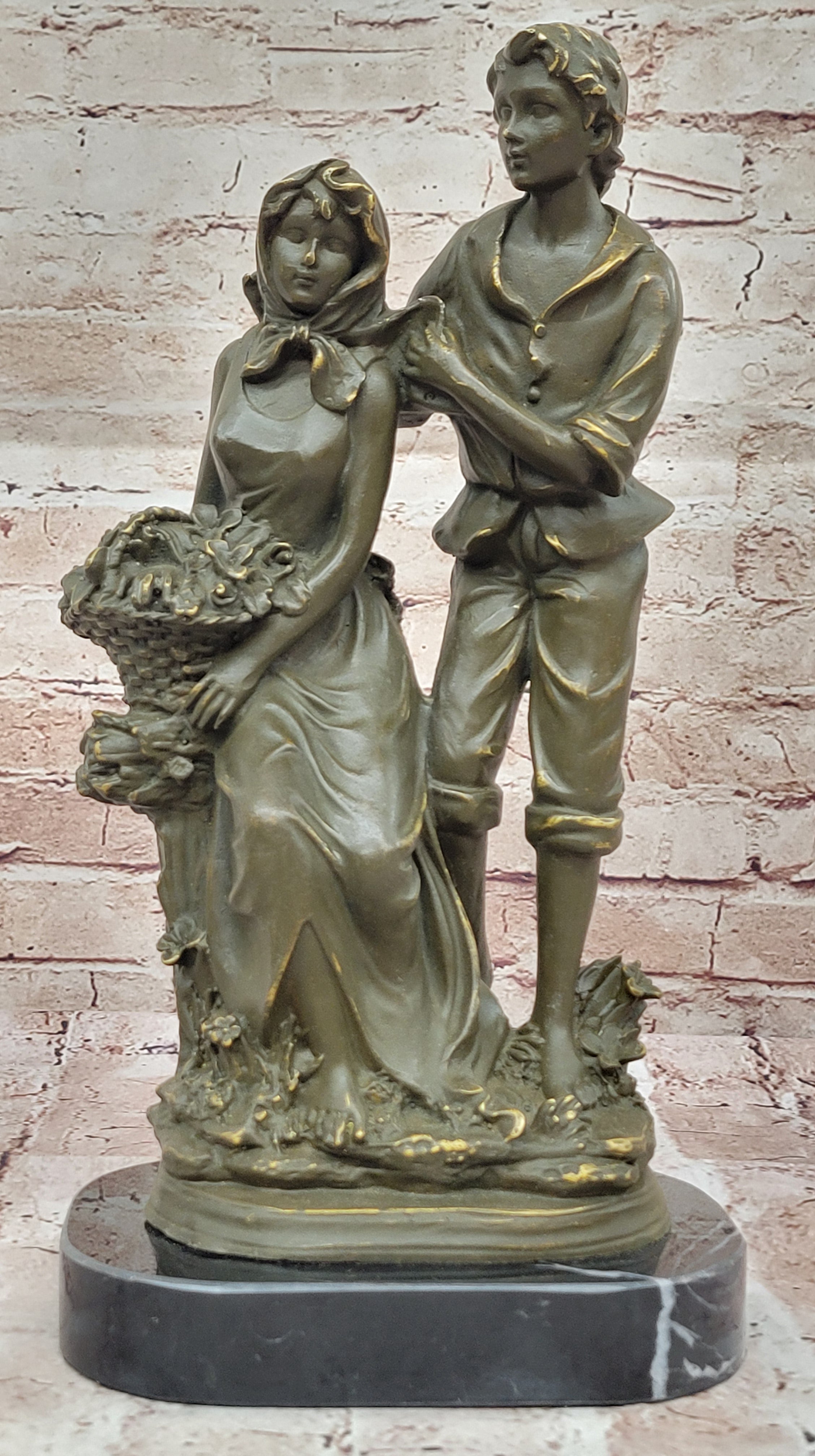 Romantic Garden Lovers Bronze Sculpture – Limited Edition Art Deco Statue
