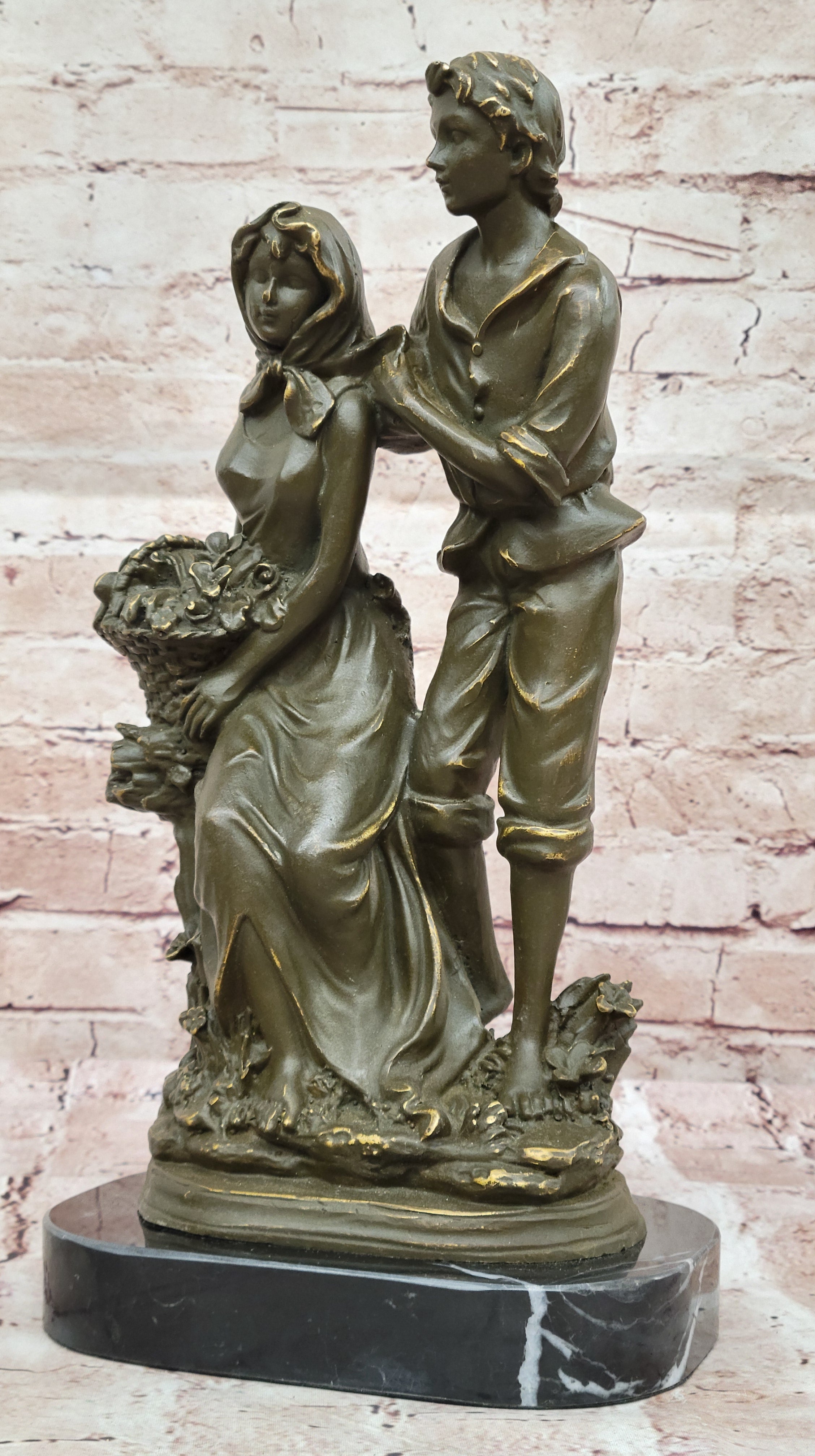 Romantic Garden Lovers Bronze Sculpture – Limited Edition Art Deco Statue