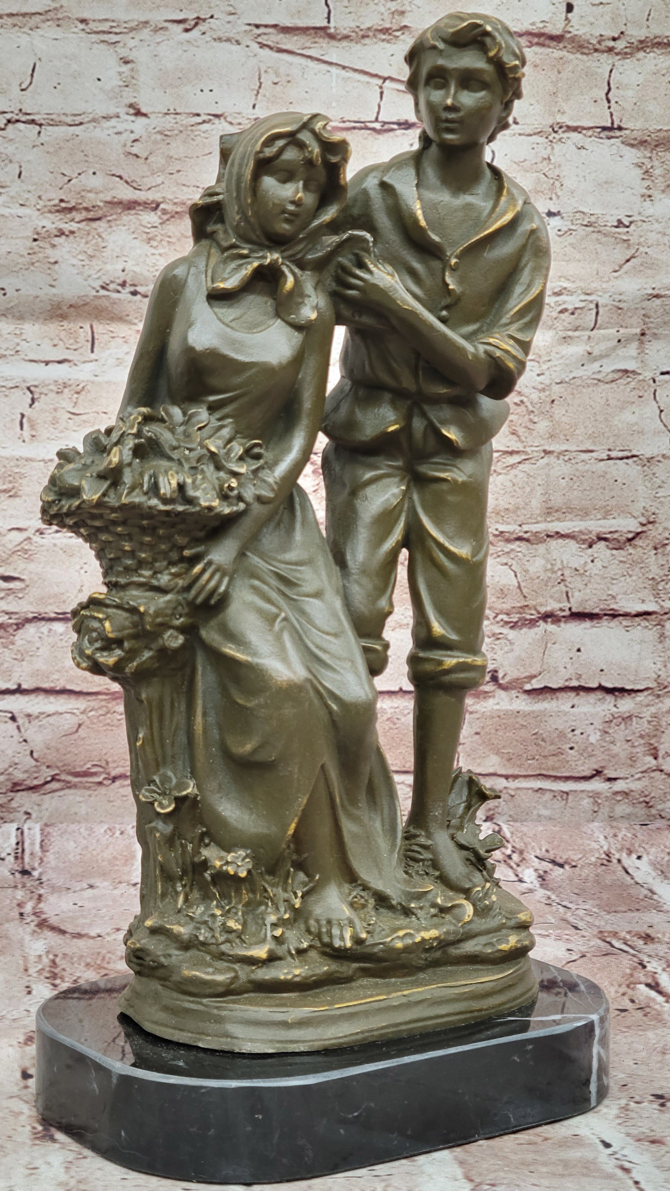 Romantic Garden Lovers Bronze Sculpture – Limited Edition Art Deco Statue