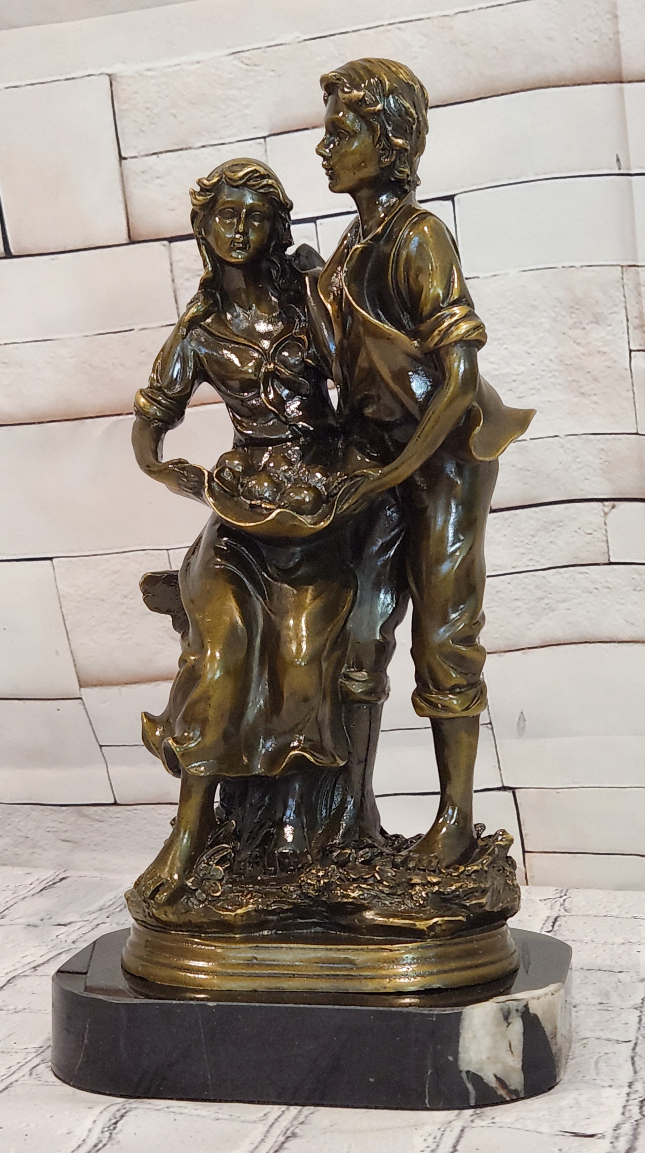 Bronze Harvest Couple Sculpture Cesaro Rustic Romance Farm Scene Collectible Artwork