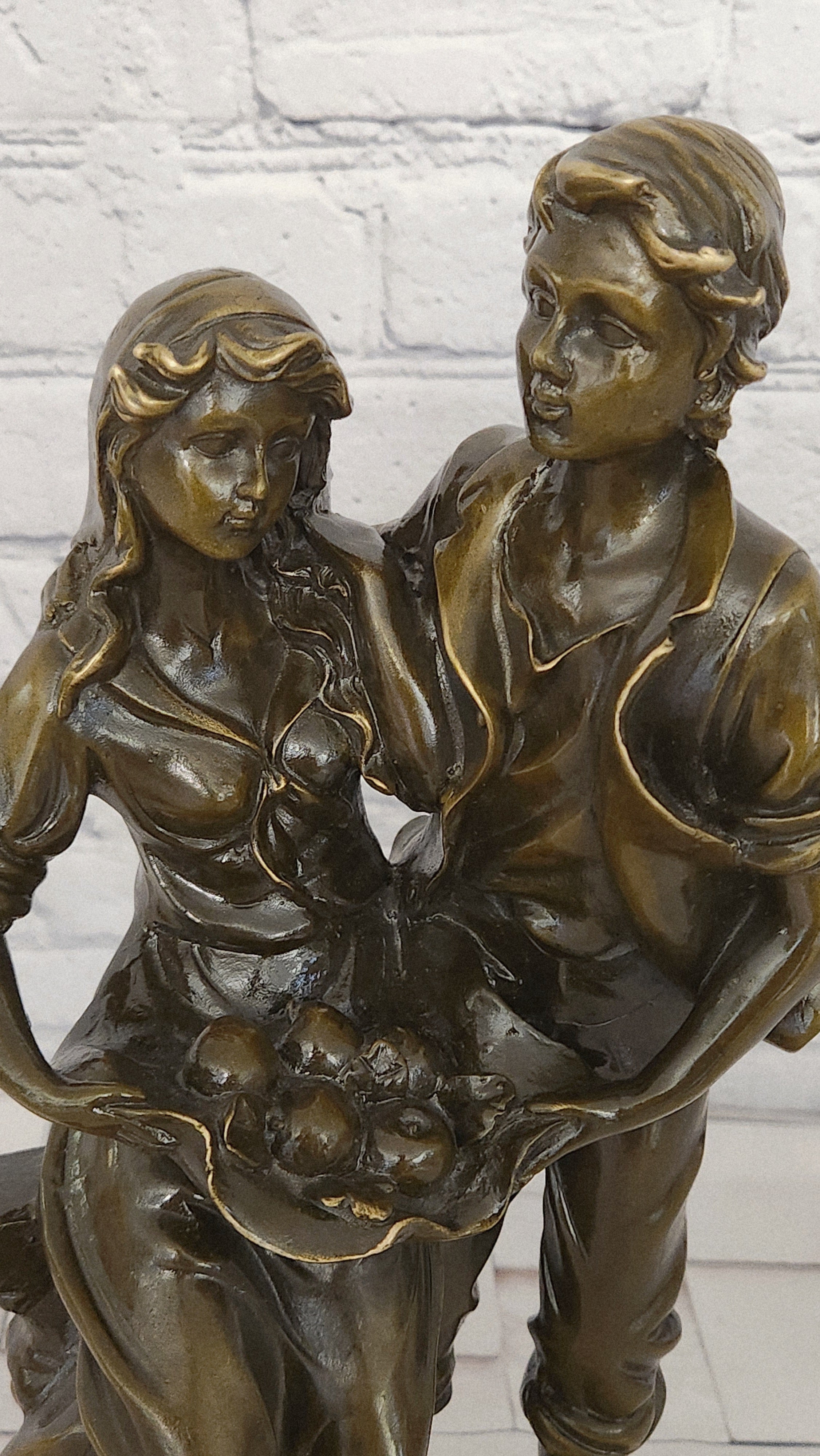 Bronze Harvest Couple Sculpture Cesaro Rustic Romance Farm Scene Collectible Artwork