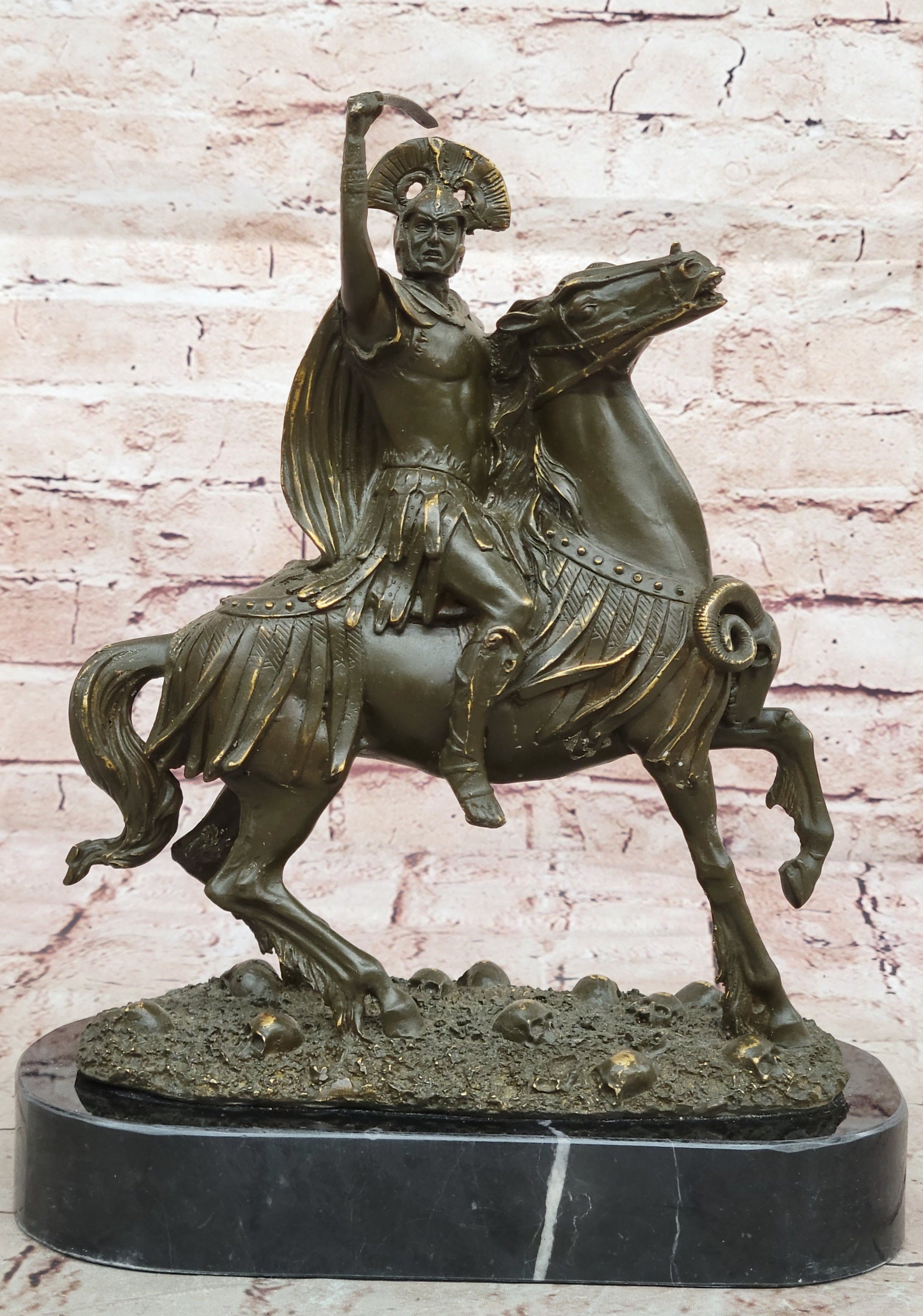 Museum Quality Bronze Roman Soldier on Horse Statue Sculpture with Sword Signed Kamiko Art
