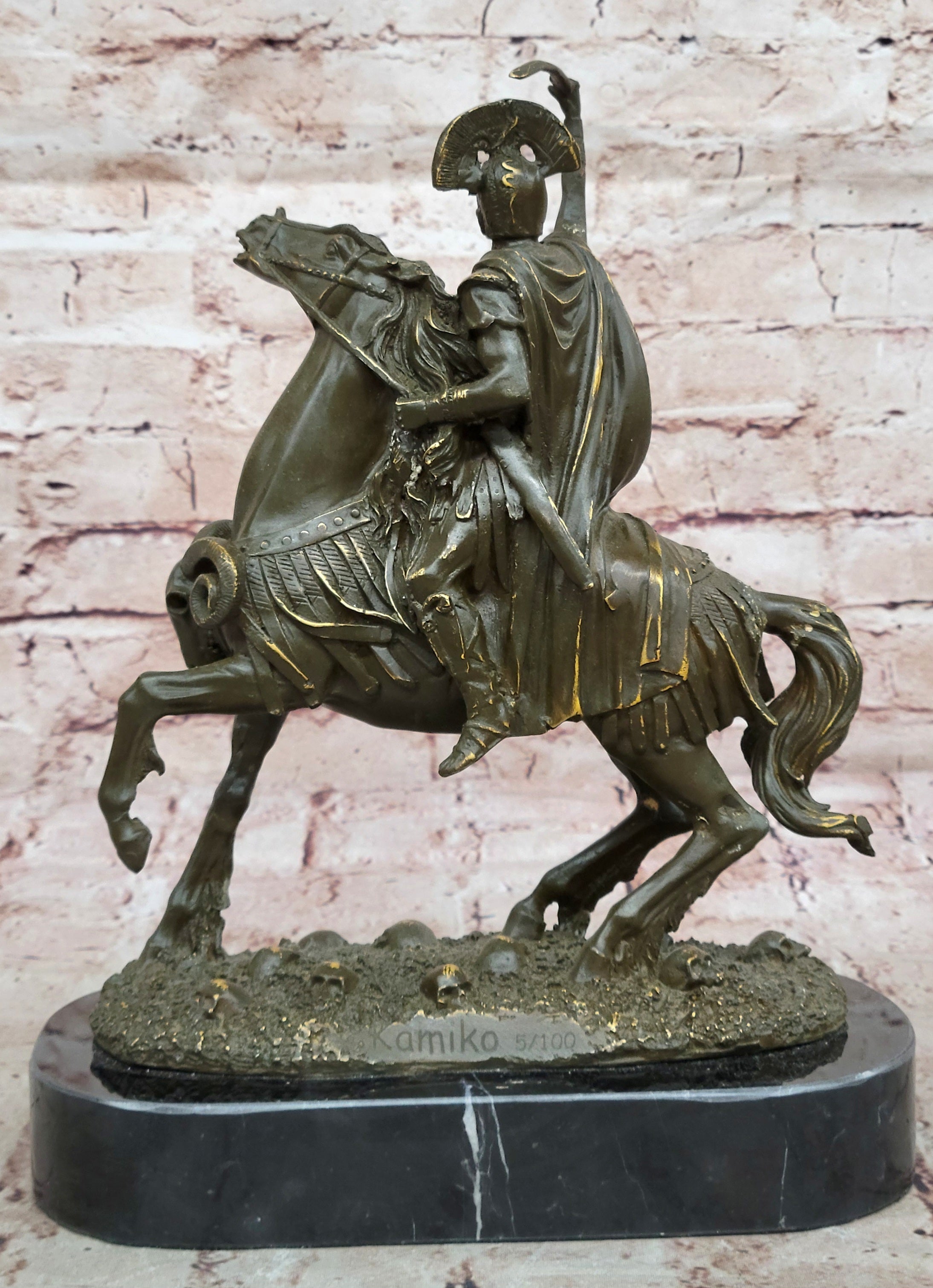 Museum Quality Bronze Roman Soldier on Horse Statue Sculpture with Sword Signed Kamiko Art