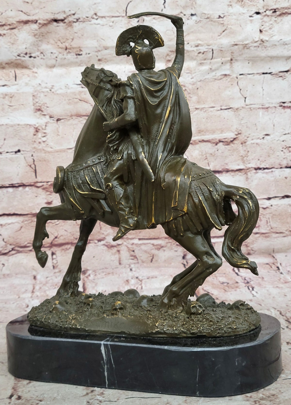 Museum Quality Bronze Roman Soldier on Horse Statue Sculpture with Sword Signed Kamiko Art