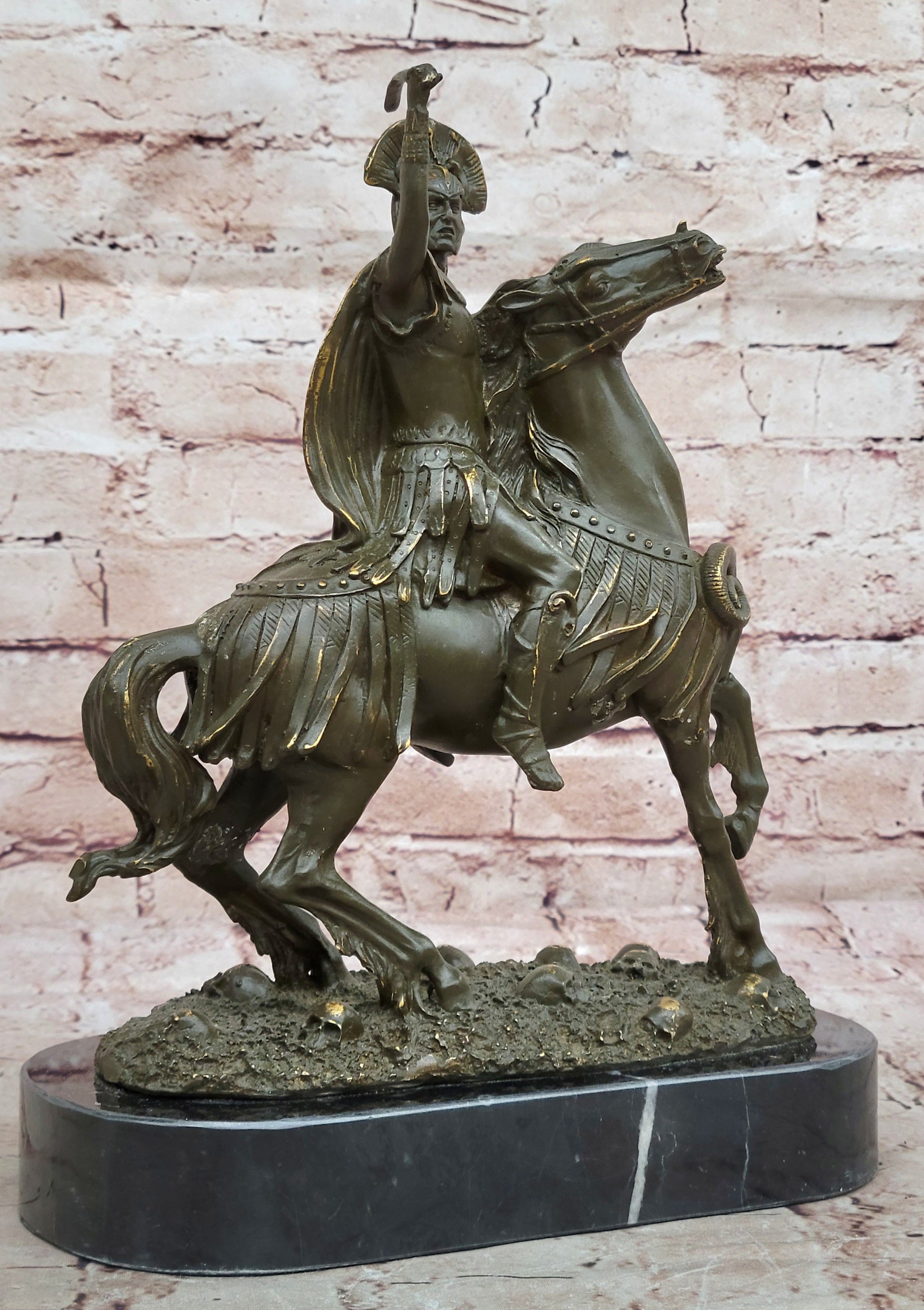 Museum Quality Bronze Roman Soldier on Horse Statue Sculpture with Sword Signed Kamiko Art