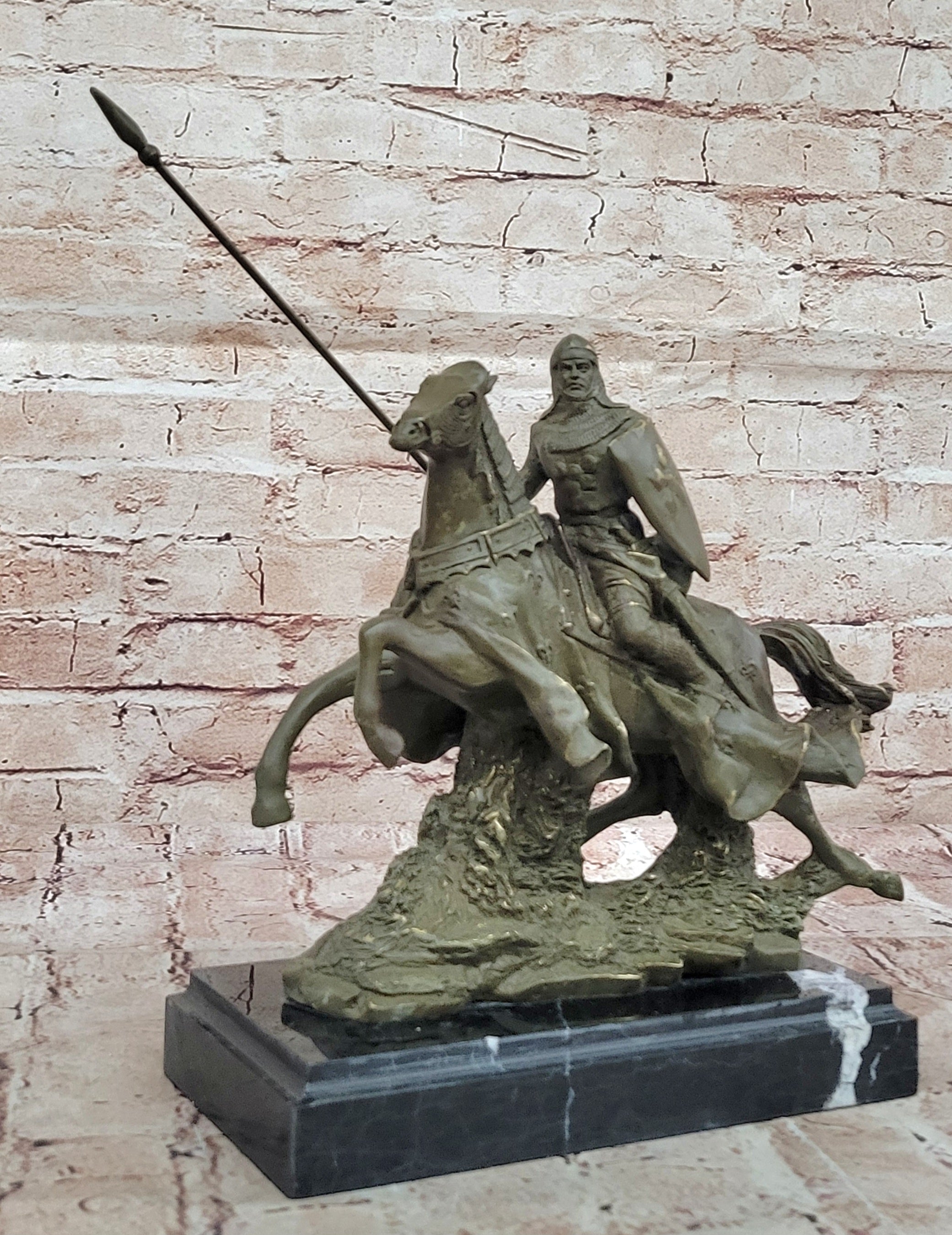 Handcrafted Bronze Knight Warrior on Horse Statue Sculpture Signed Kamiko Figurine