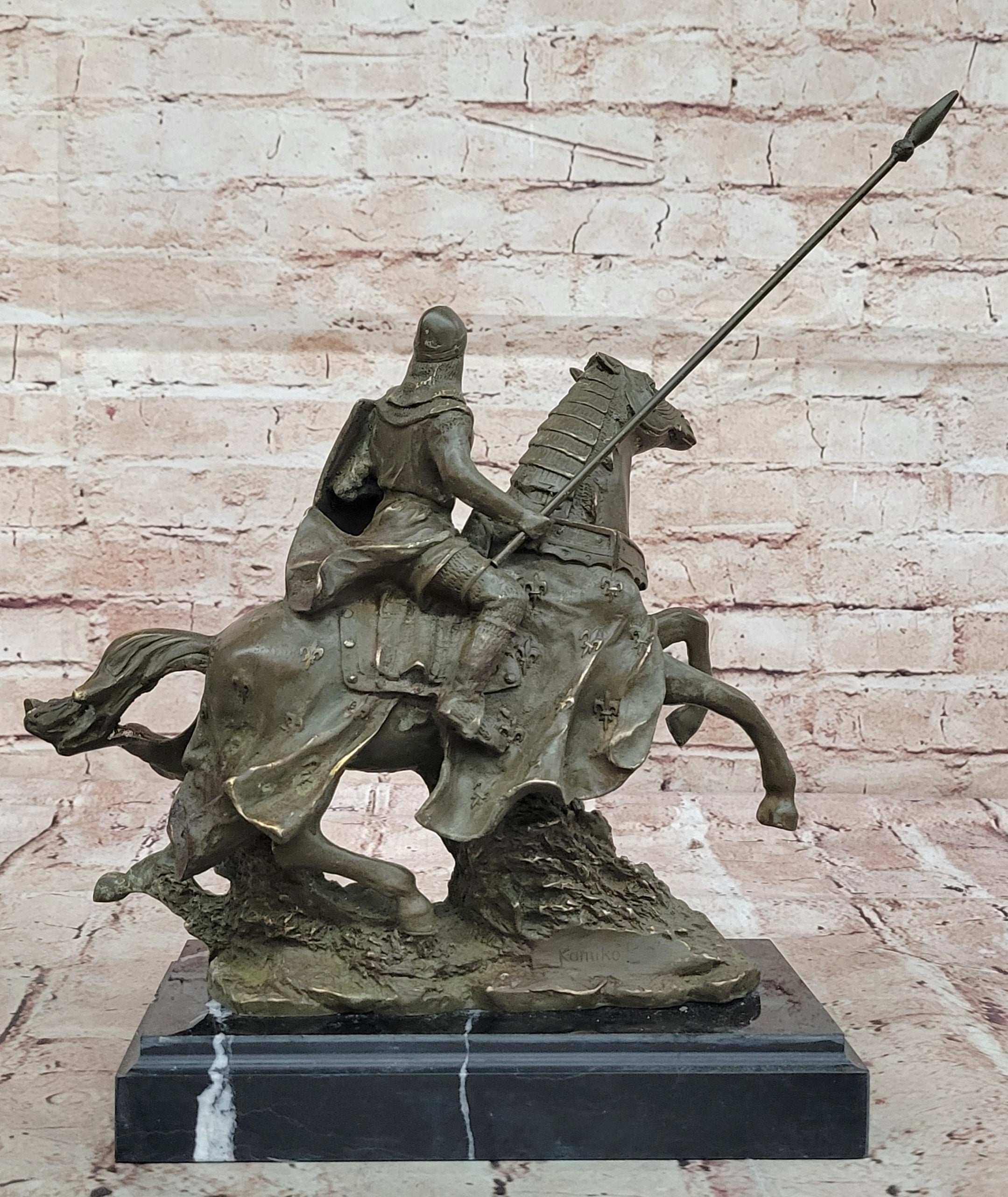 Handcrafted Bronze Knight Warrior on Horse Statue Sculpture Signed Kamiko Figurine