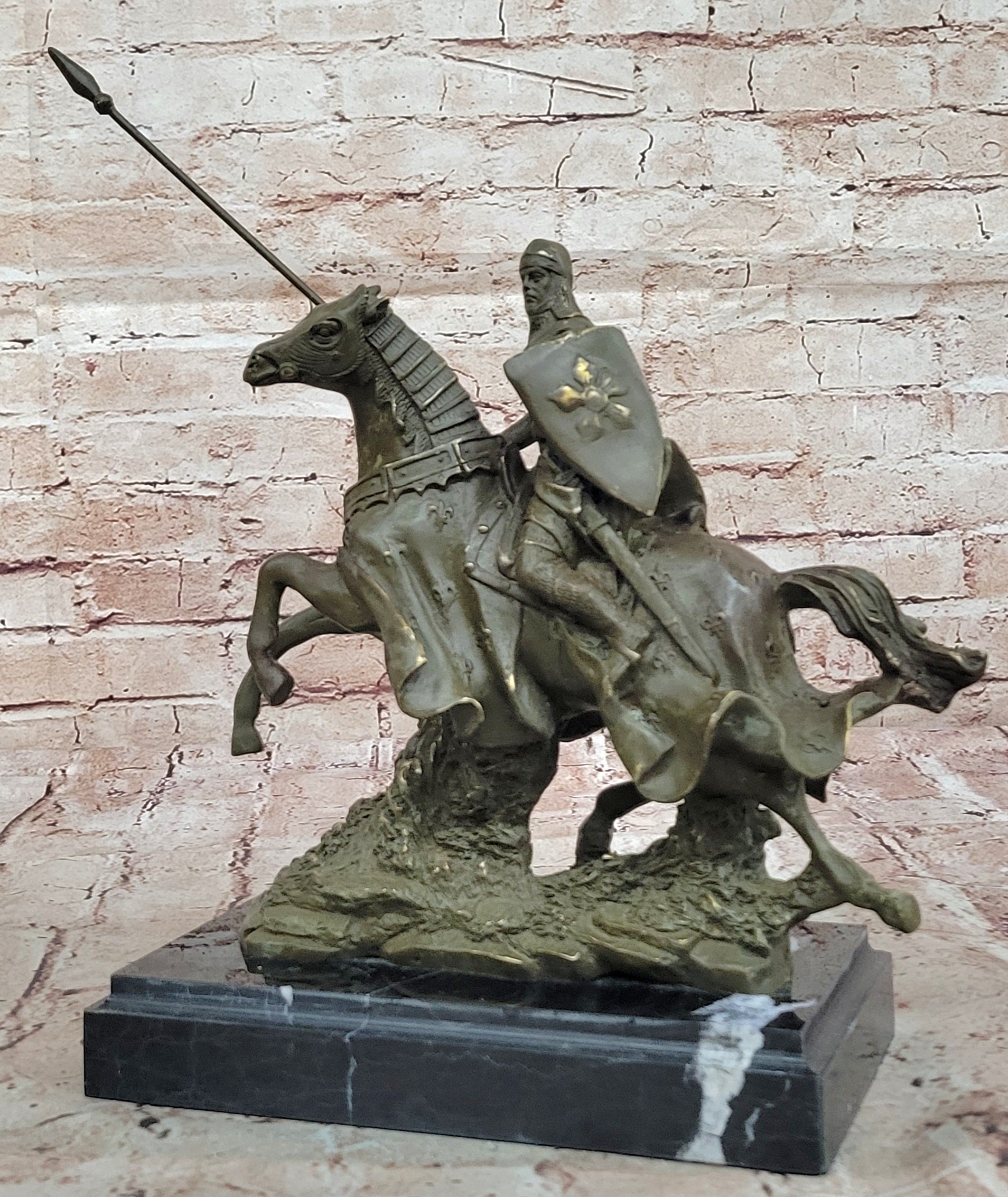 Handcrafted Bronze Knight Warrior on Horse Statue Sculpture Signed Kamiko Figurine