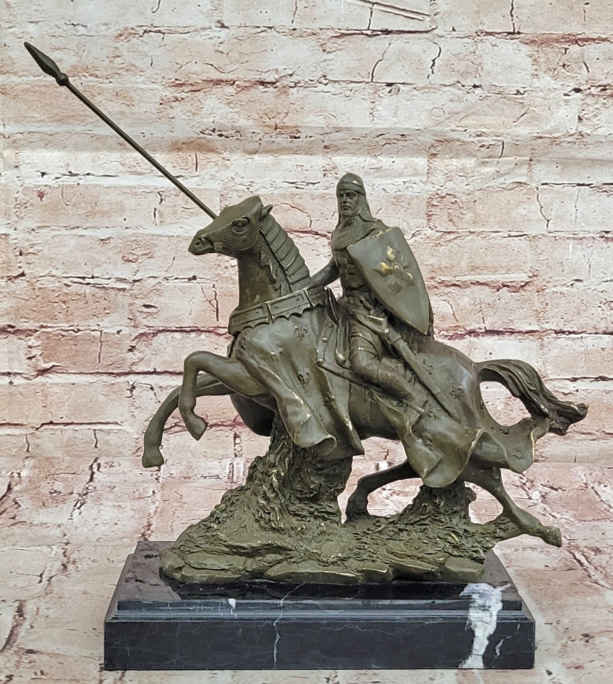Handcrafted Bronze Knight Warrior on Horse Statue Sculpture Signed Kamiko Figurine