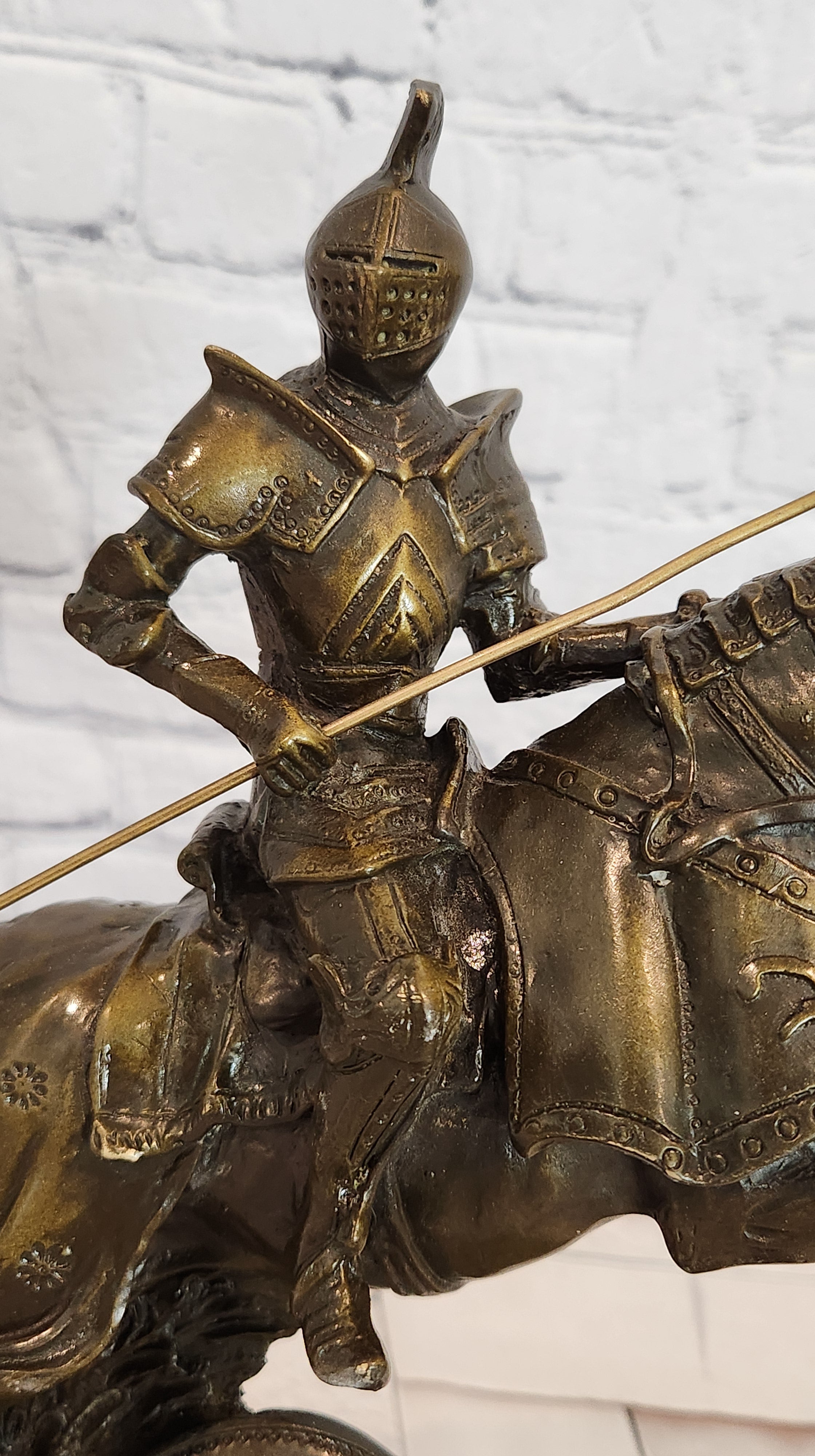 Kamiko Bronze Horseback Knight Sculpture Medieval Collectible Decorative Art Statue