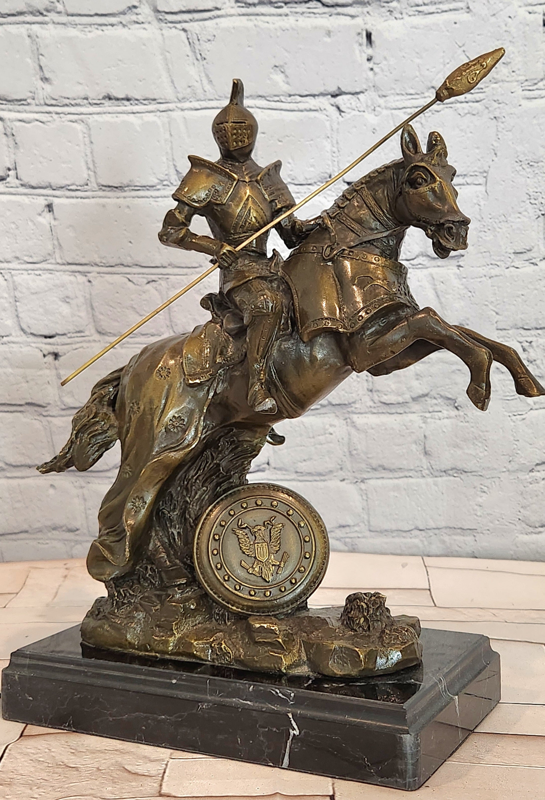 Kamiko Bronze Horseback Knight Sculpture Medieval Collectible Decorative Art Statue