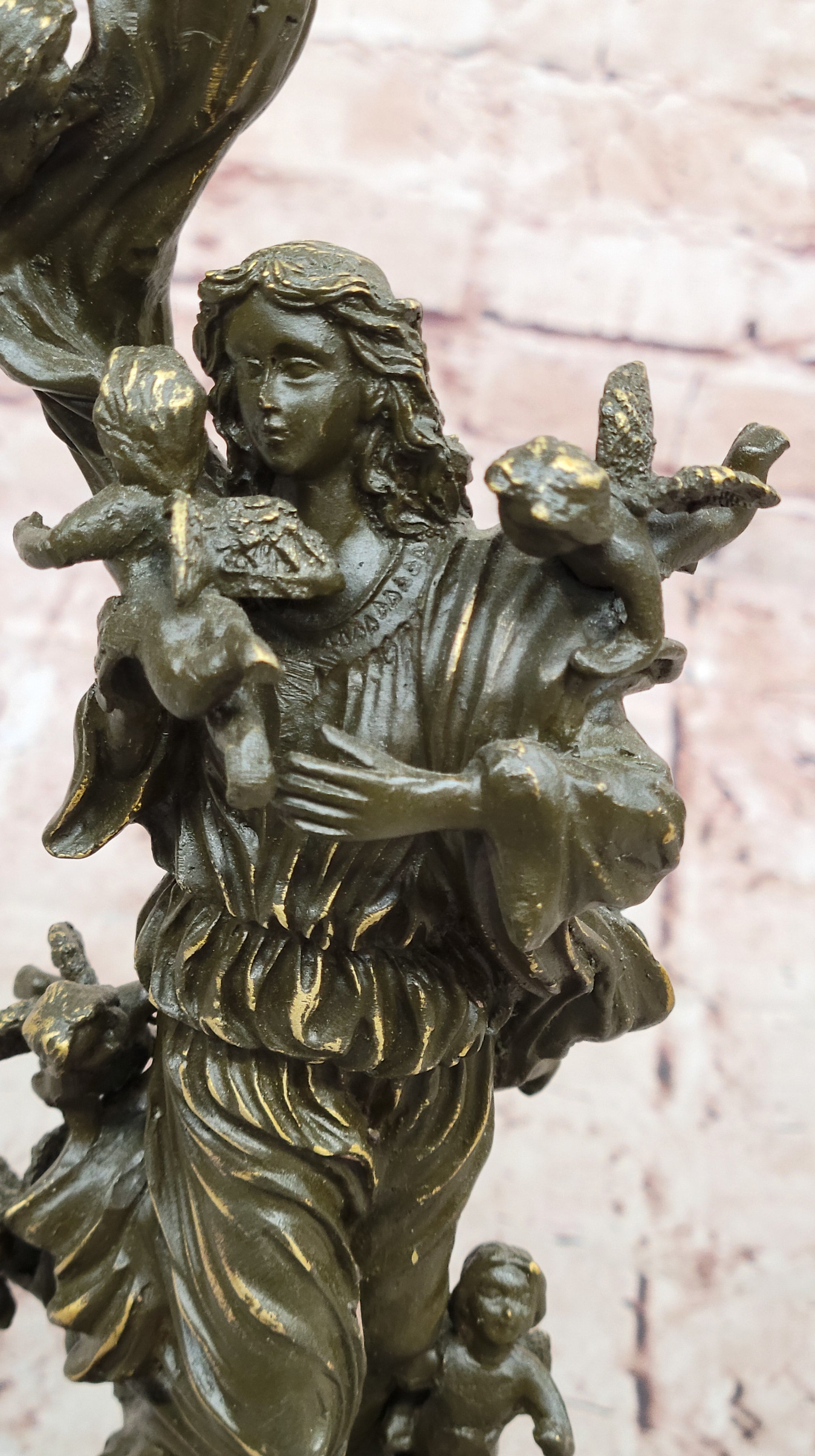 Signed Mavchi Bronze Sculpture Statue of Mother and Infant Putti Collectible Artwork